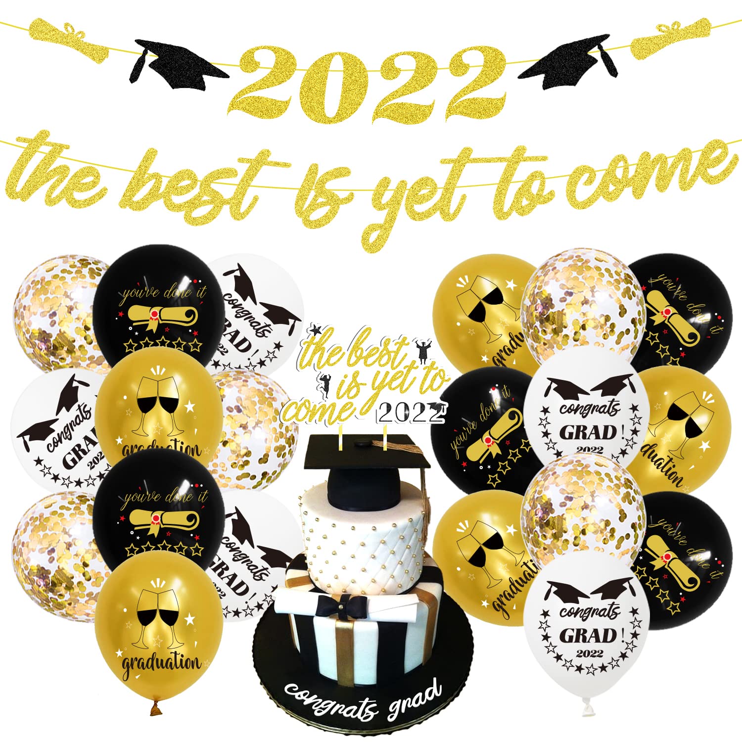 Buy Graduation Party Decorations 2022, Class Of 2022 Decorations, Gold