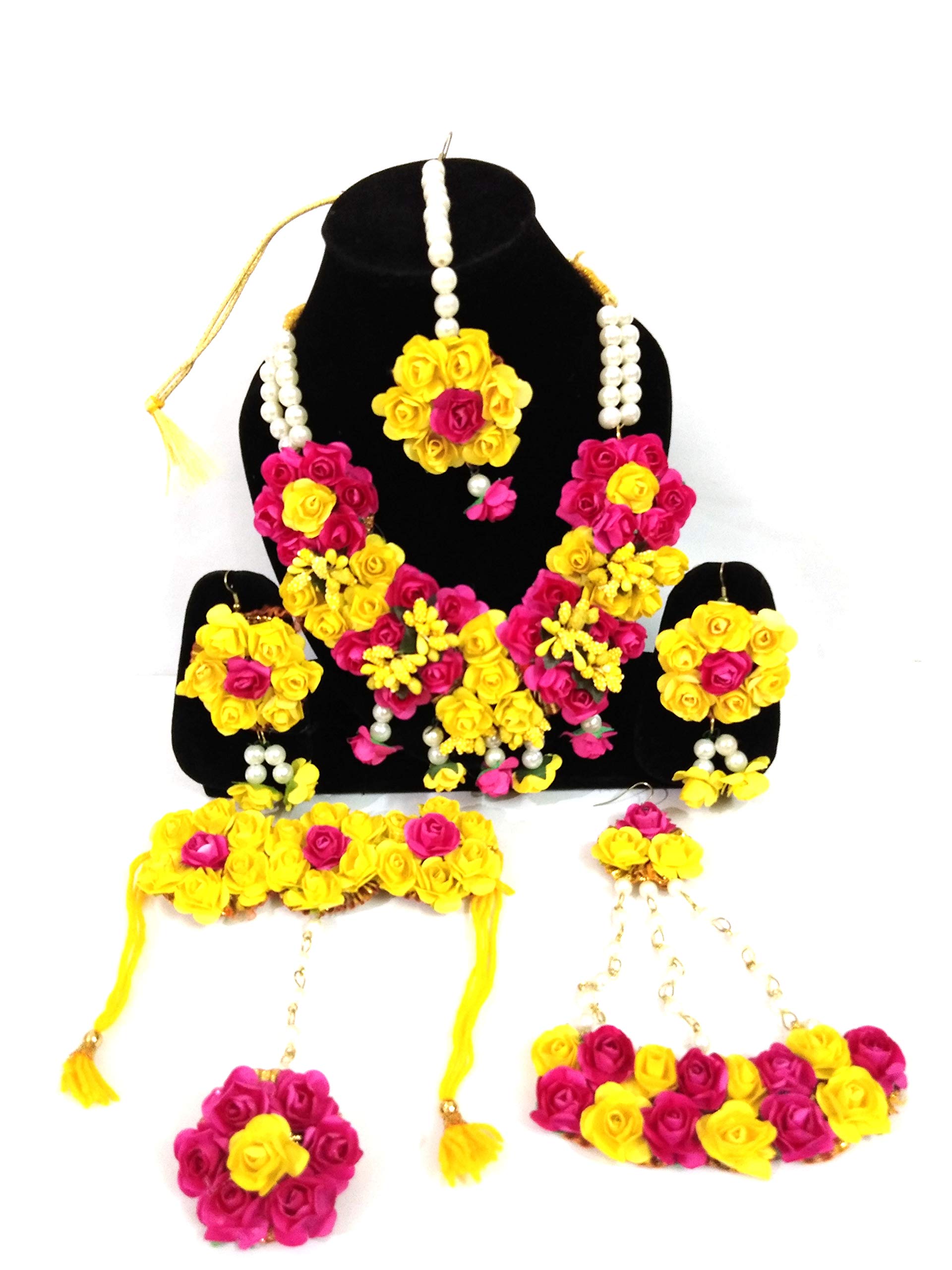 Naazz Flower Jewellery Set for Haldi Baby Shower Mehendi Godbharai Yellow and Pink Paper Set for Women and Girls (B07VWX1XVZ) Amazon Price History, Amazon Price Tracker
