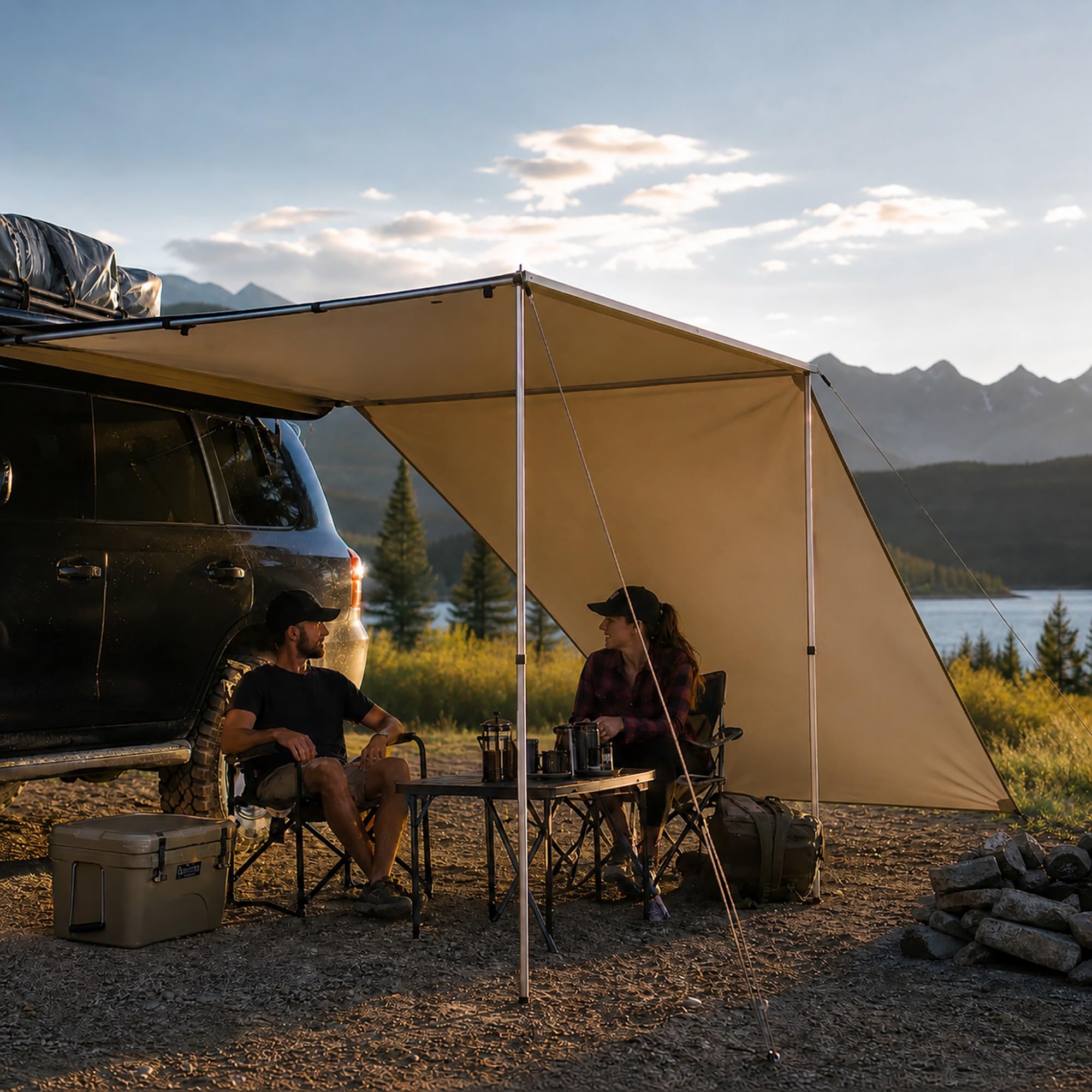 Parete Estensiva per Tendalino di Veicolo, Parete per Tenda Auto in Tessuto Oxford 420D Resistente allo Strappo, Pannello Impermeabile UPF 50+ per Campeggio(Beige,250x200cm/8.2x6.6ft)