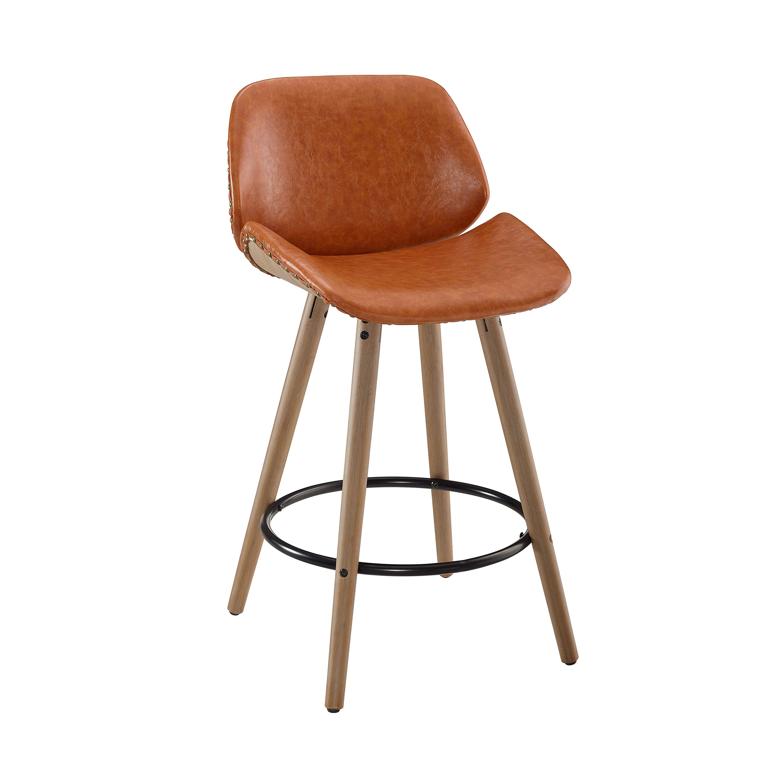 Amazoncom Voalns 26 Inch Mid Century Modern Faux Leather Counter Height Bar Stool With Wood Back