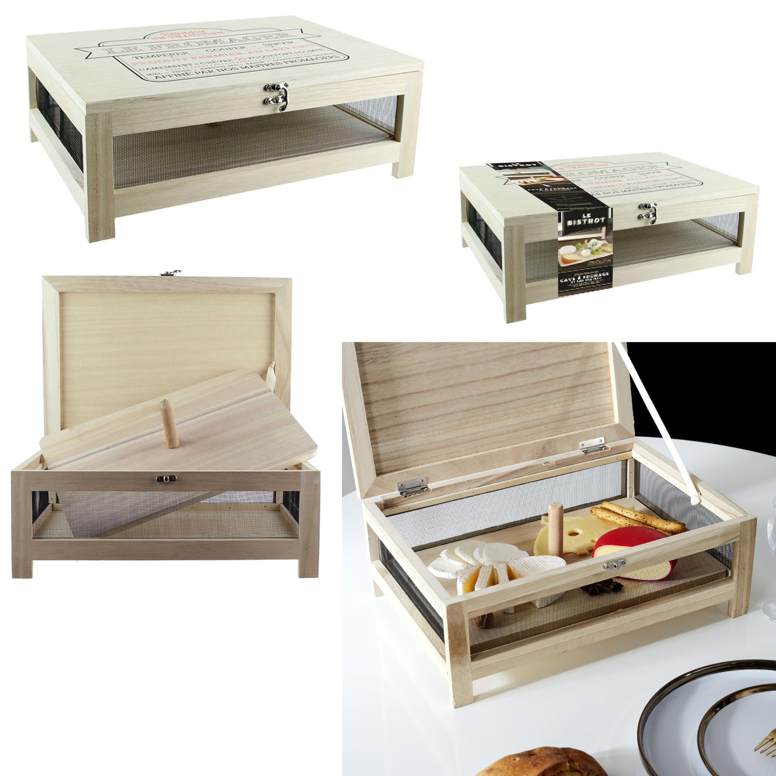 COOK CONCEPT Cave à Fromage KA2362 Plateau Service Bois Acier Inoxydable H15 x 27 x 39 cm Beige Noir