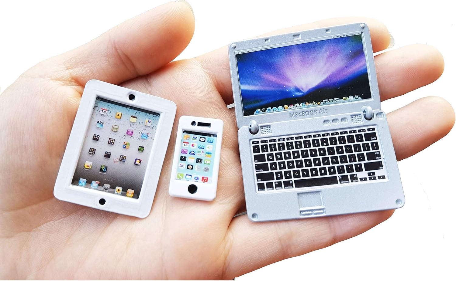 3 Pack Dollhouse Mini Laptop Computer Tablet and Phone Simulation Accessories for Doll 1/6 1/12 Miniatures