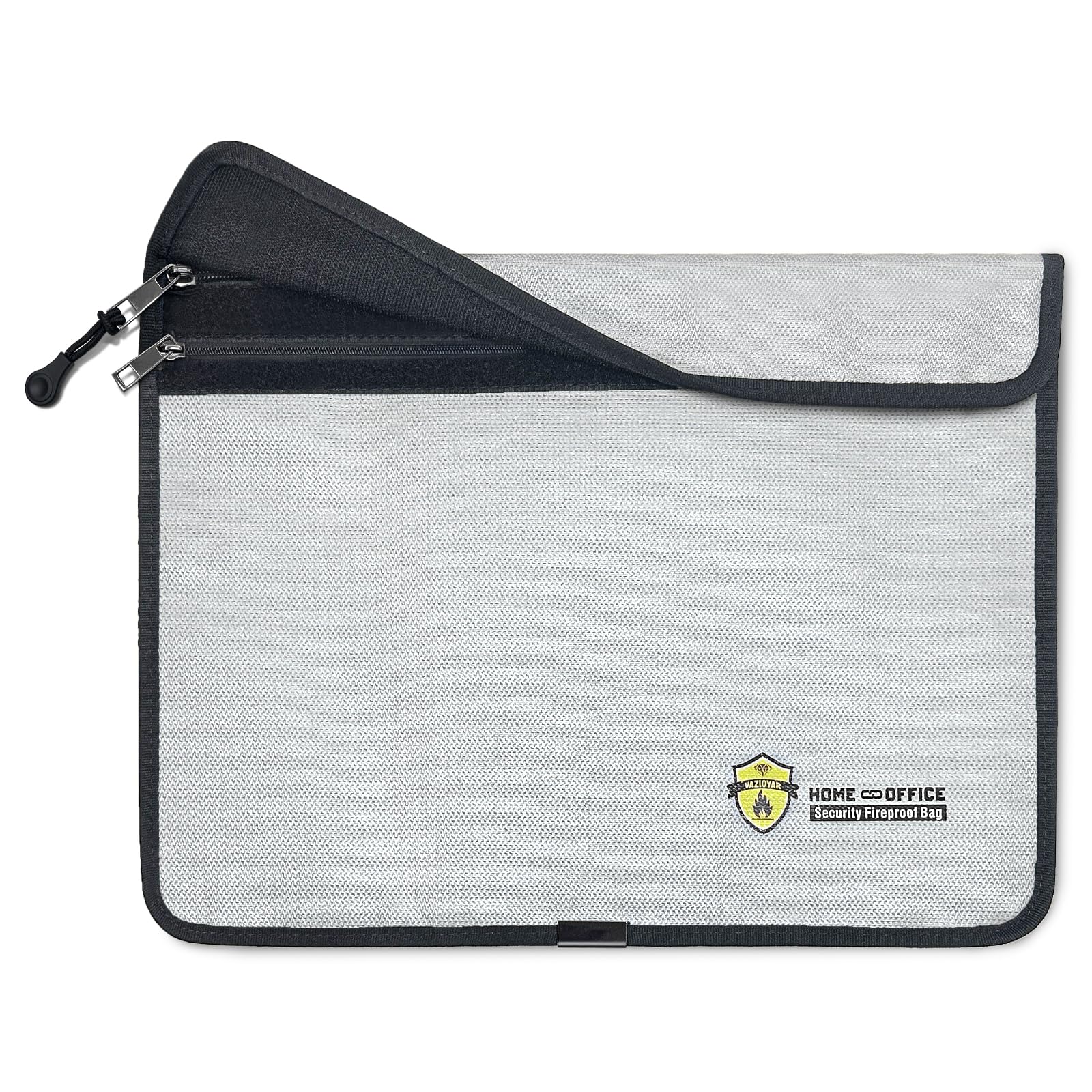 VAZIOYAR Two Pockets Fireproof Document Bag, Security Fireproof Bag,15''x 11'' Security Waterproof File Bag with Zipper, Storage Organizer Money Bag for Valuables, Important Documents, Cash