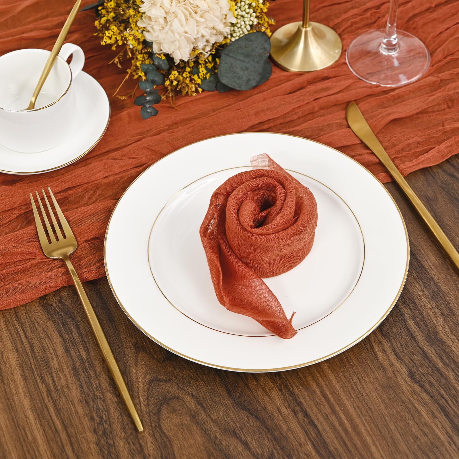 100 Paquets de Serviettes en Tulle de Fromage 43 x 43 cm - Serviettes de Table en Tissu de Coton Doux et Ridé - Serviettes Décoratives Rustiques pour Mariages, Fêtes, Baby Shower, Maison (Terracotta)