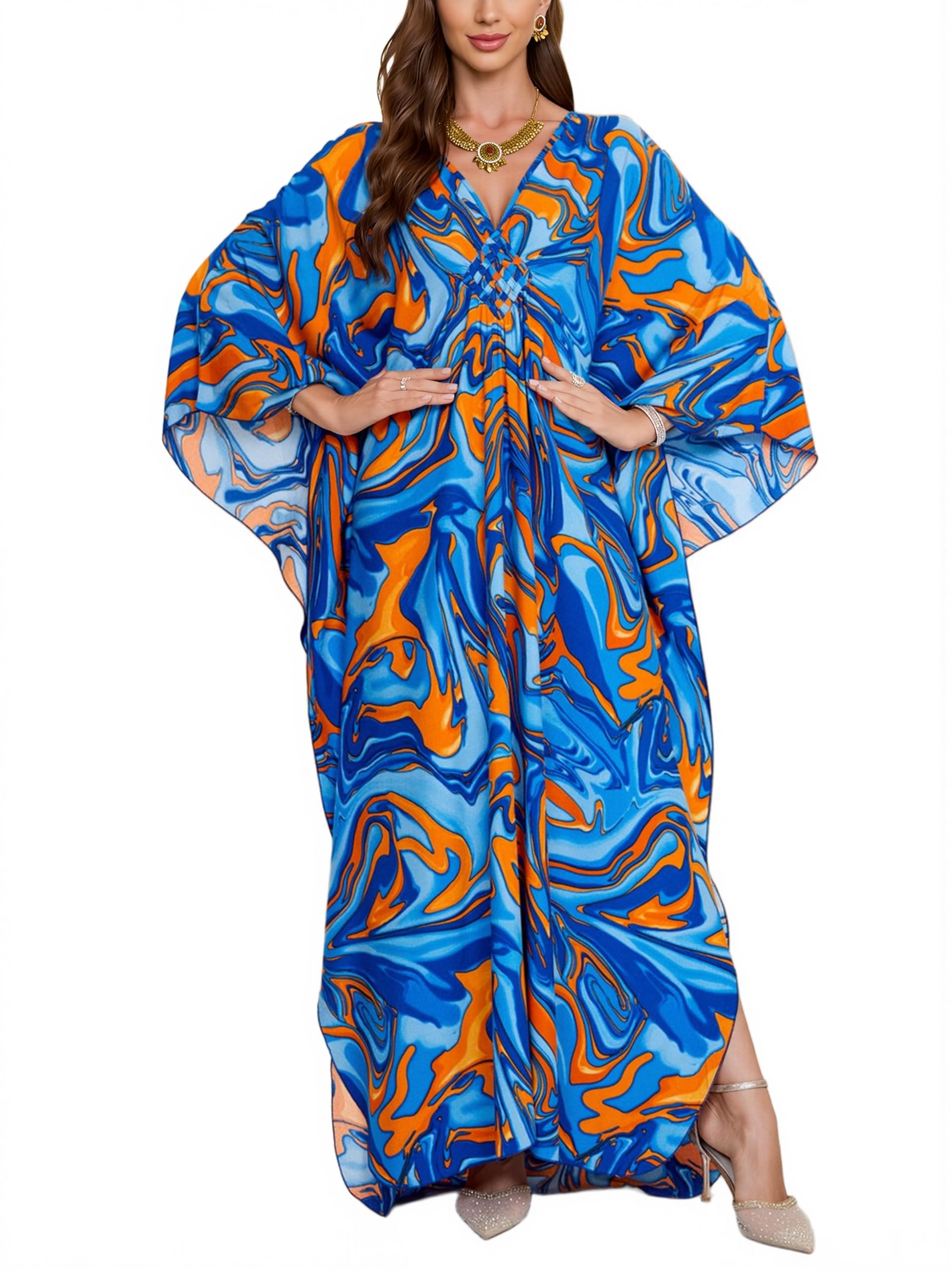 KEYLORTING Plus Size Kaftan Dress Women, African Moo Moo Print Caftan, Batwing Dress, Beach Cover Up for Party and Loungewear