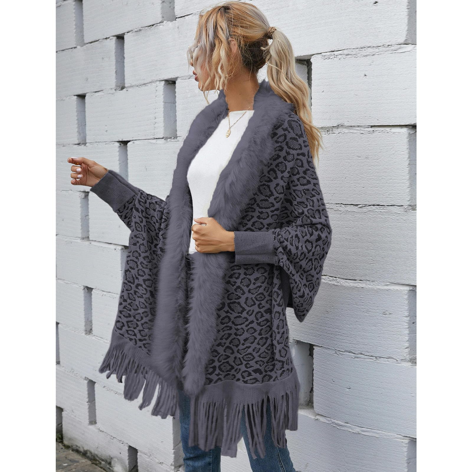 MdybF Poncho Donna Scialli Autunnali Avvolgono Il Maglione Cardigan da Donna Fringe Inverno A Maglia Ponchos Codigans