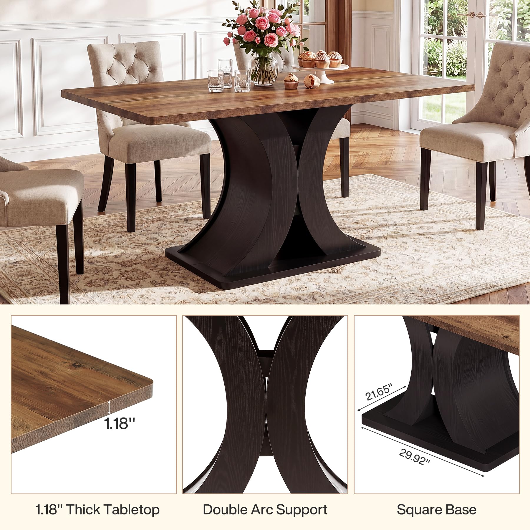 Tribesigns Mesa de comedor 140 x 80 cm, mesa de cocina industrial rústica para 4-6, mesa rectangular de madera con base de metal macizo, negro y marrón, fácil montaje