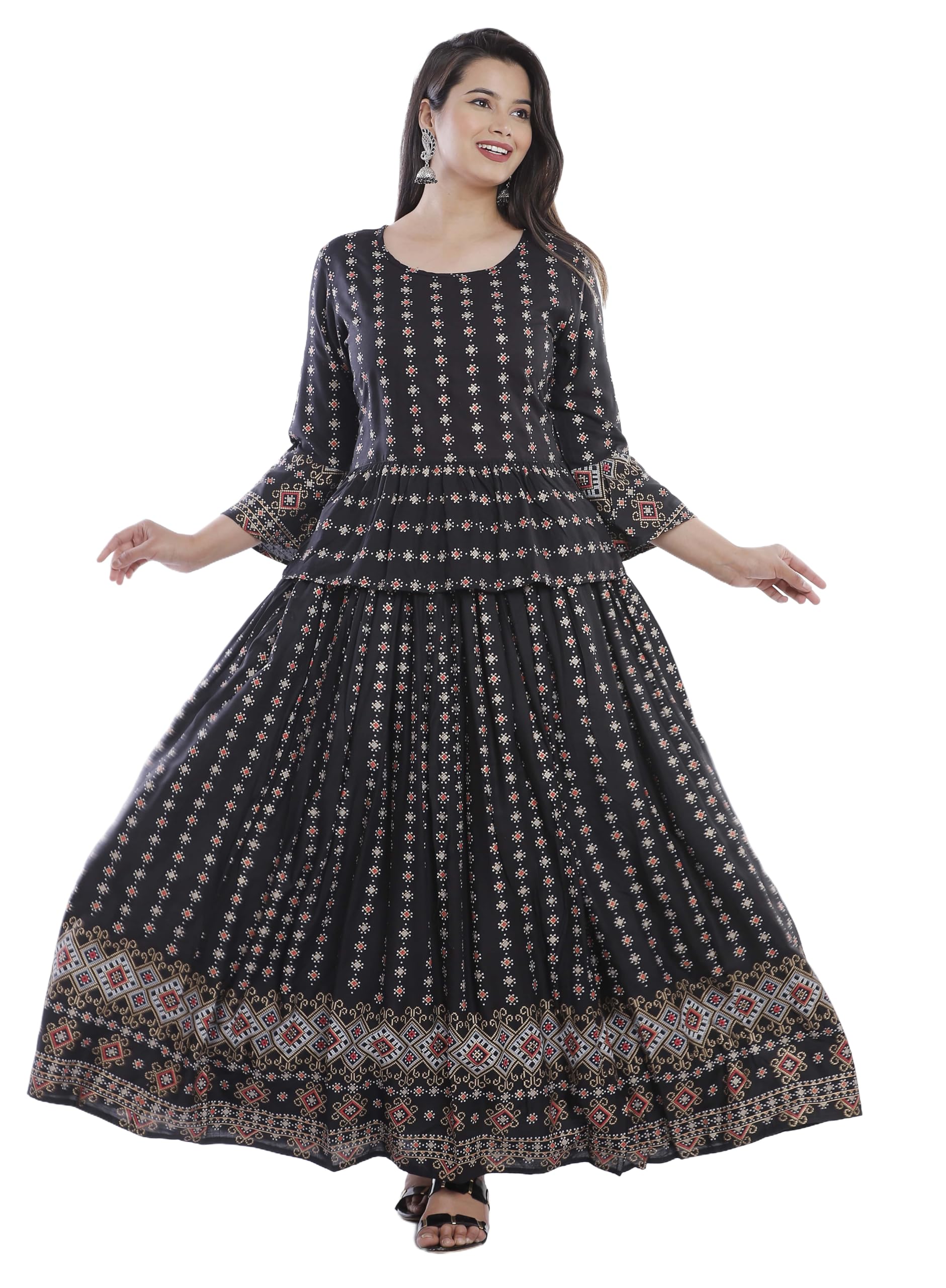 VENUSYWomen's Rayon Printed Top and Skirts Set