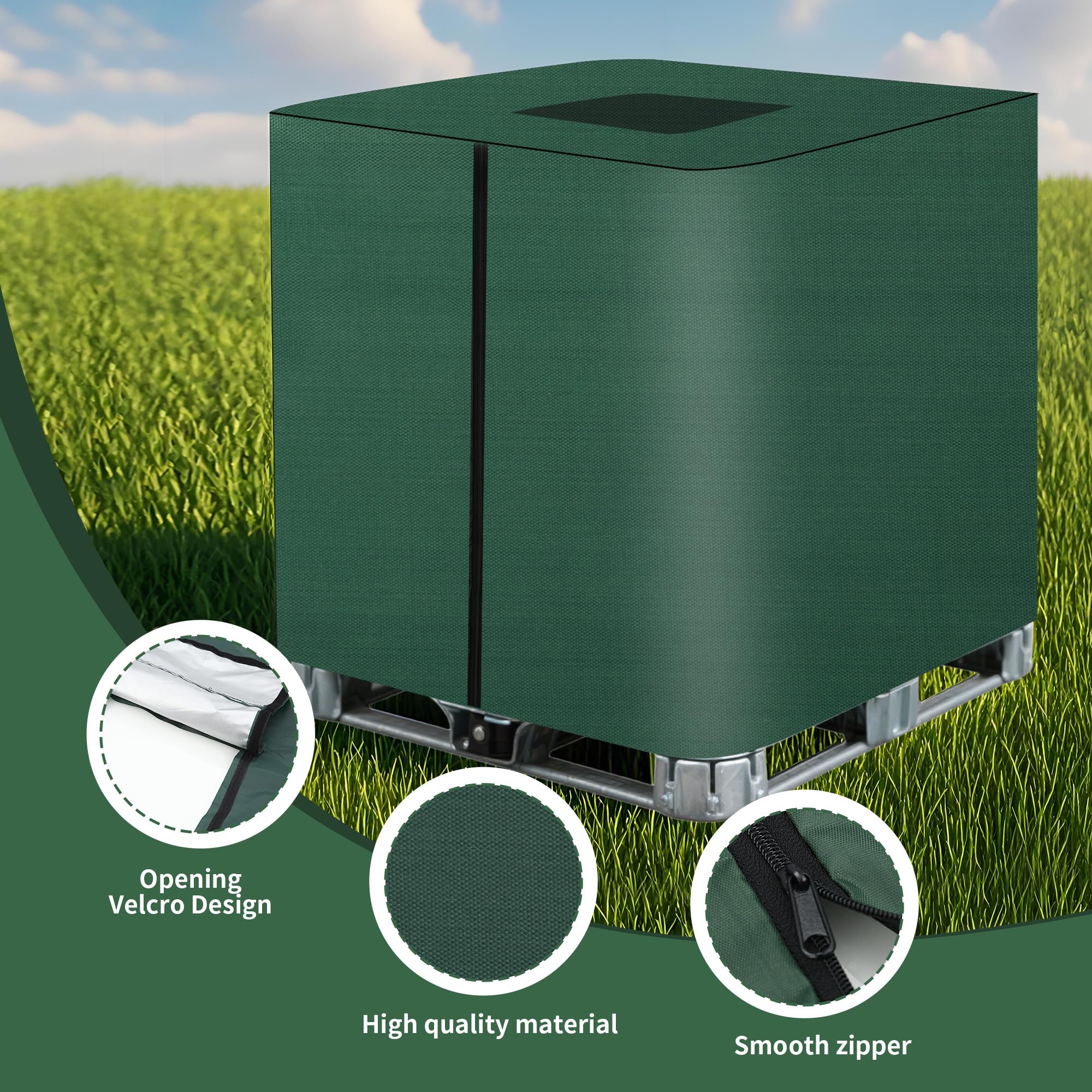 Bâche pour Cuve IBC 1000L Housse Protection Anti-UV Anti-Poussière Fermeture Éclair Vert 116x100x120 cm