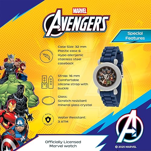 Miniatura 4 de Marvel Reloj Capitán América para niños de 3 a 7 años, con esfera de superhéroe de fácil lectura, idea de regalo para los fanáticos y coleccionistas