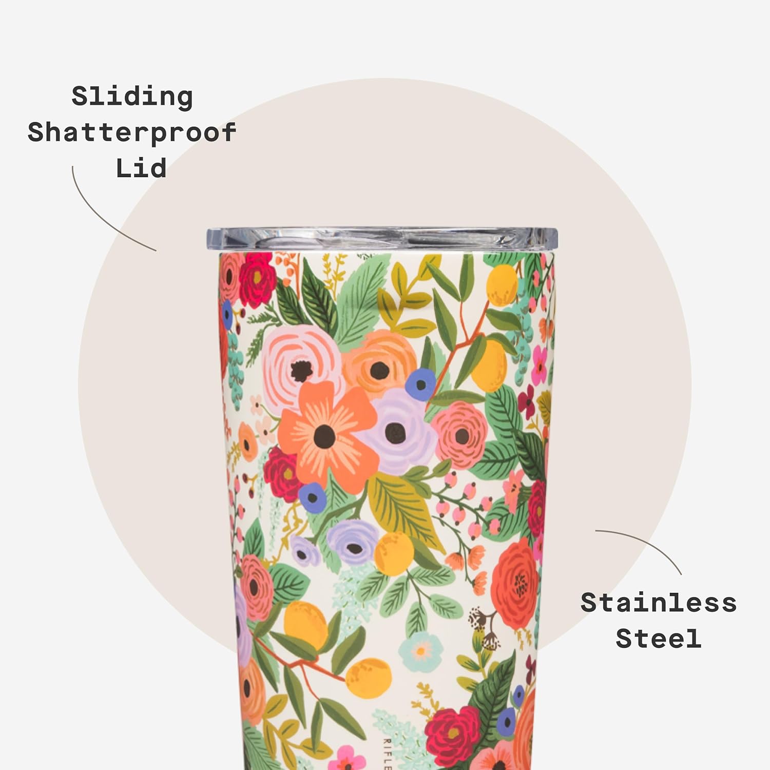 Corkcicle x Rifle Paper Co. Classic Insulated Coffee Mug - Keeps Drinks Cold 9 Hours - Triple-Insulated - Gift for Mom - Great for Mother's Day or Christmas - 24 oz - Garden Party Cream