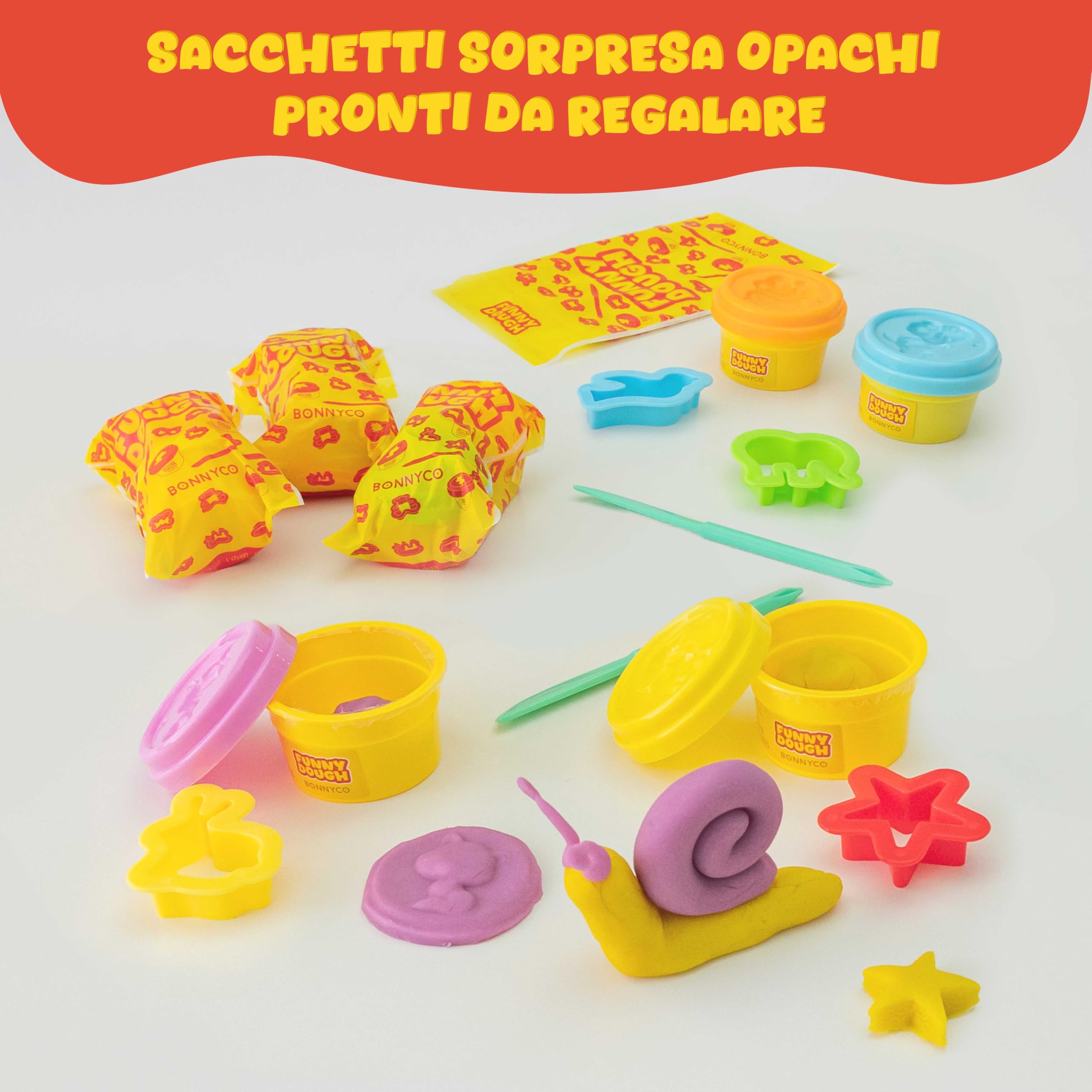 BONNYCO Set Plastilina per Bambini con Stampini e Sacchettini Regalo, Pack 16 Regalini Fine Festa Compleanno 3-9 Anni. Gadget Compleanno Bambini, Giochi Creativi da Pasta Modellabile