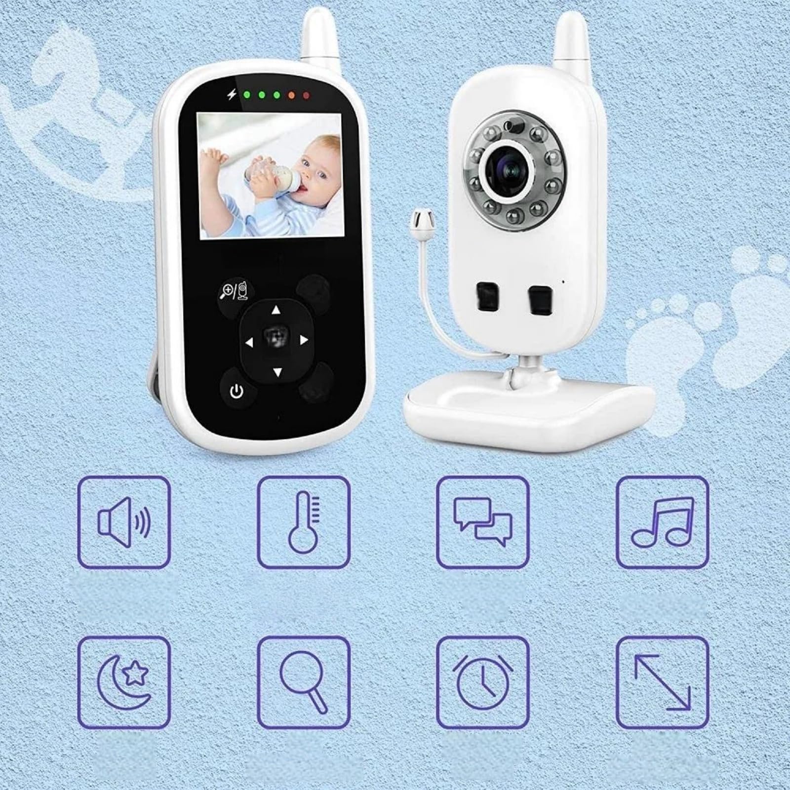 Baby Monitor con Schermo da 2,4 Pollici, Wireless 2,4G Senza WiFi, Audio bidirezionale, Visione Notturna a infrarossi, Telecamera Portatile Ricaricabile per la Cura del Neonato