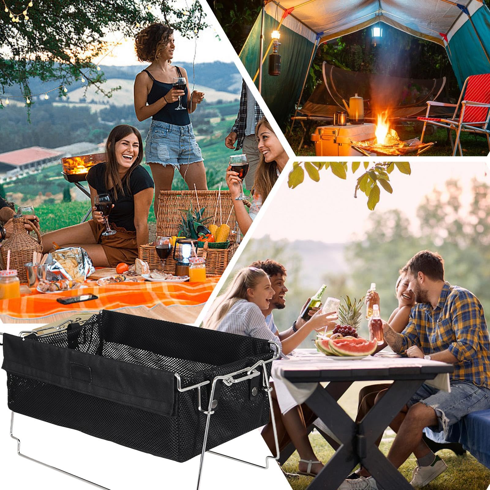 Cestas de almacenamiento plegables, bolsa portátil para almacenamiento de mesa de viaje, ideal para mujeres y hombres, contenedor de transporte de camping al aire libre, versátil y ahorra espacio