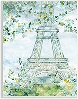 Vista 1 de Stupell Industries Acuarela Torre Eiffel Pintura Suave Hoja Verde Árboles Placa de Pared, 10 x 15