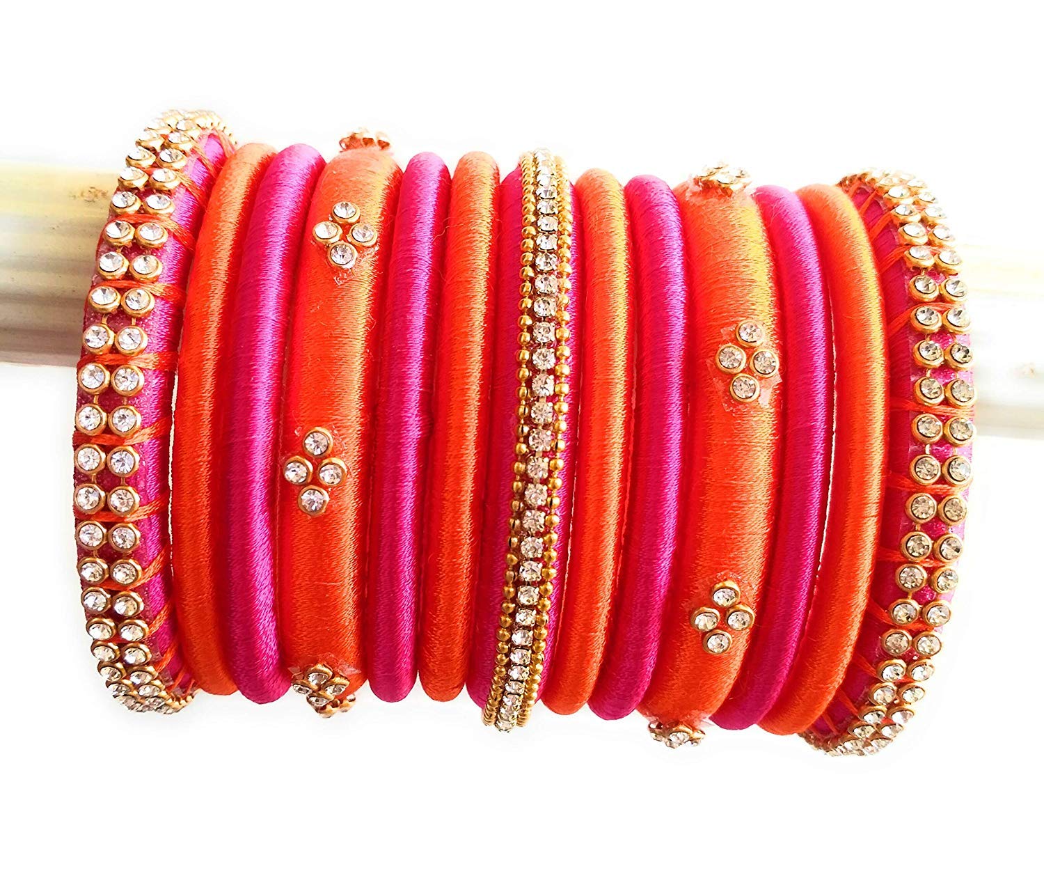 Orange and Pink Silk Thread Handmade Bangles by Manali Creations