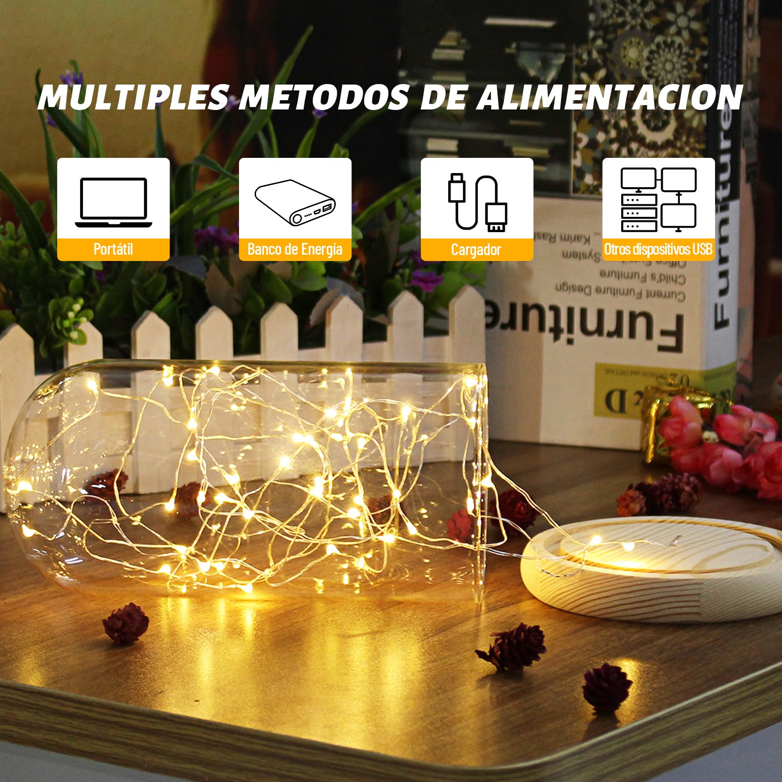 Guirnalda Luces, 8 Modos de Iluminación Luz Navidad, Impermeable Cadena Luces Exterior e Interior, Función de Memoria Luces de Hada para Decoración Habitación, Árbol, Boda, Jardín(1Pack 5M)