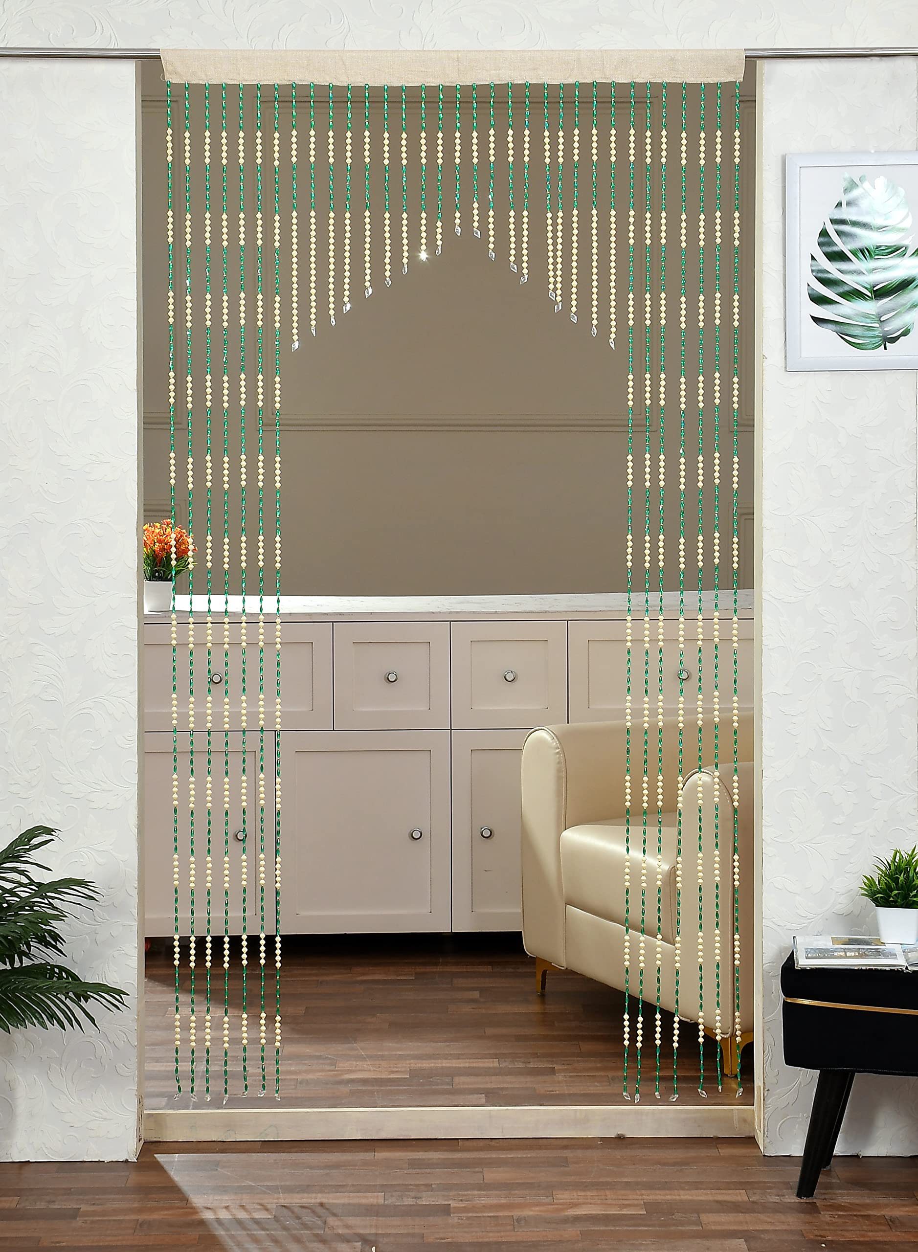GOYCORS Polyvinyl Chloride Arch Pearl Moti Beads Hanging Decorative String Door Curtains 7 Feet Long (Green)-image-12