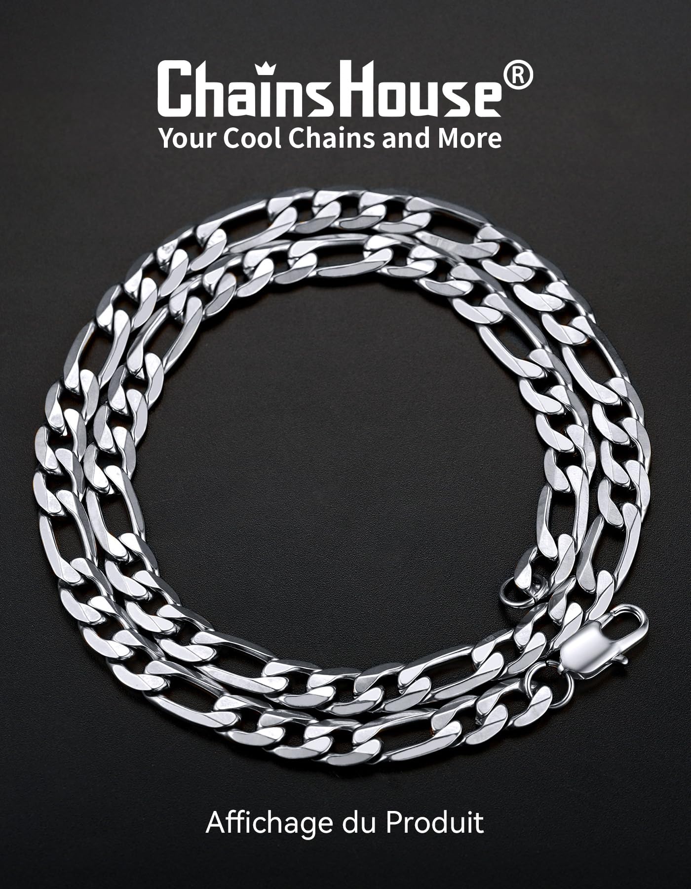 ChainsHouse Chaine Homme Figaro 1+3 Collier Homme Acier Inoxydable Maille Punk Femme Ras de Cou Petit Rock, 4/6/9/13mm Largeur,36-76cm Longeur, Argenté/Doré/Noir Chaîne Bijoux Cadeau Ami