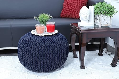 Miniatura 8 de FRELISH DECOR - Puf redondo otomano tejido a mano, 100% algodón, puf de punto, silla de suelo para sala de estar, reposapiés de dormitorio para sofá