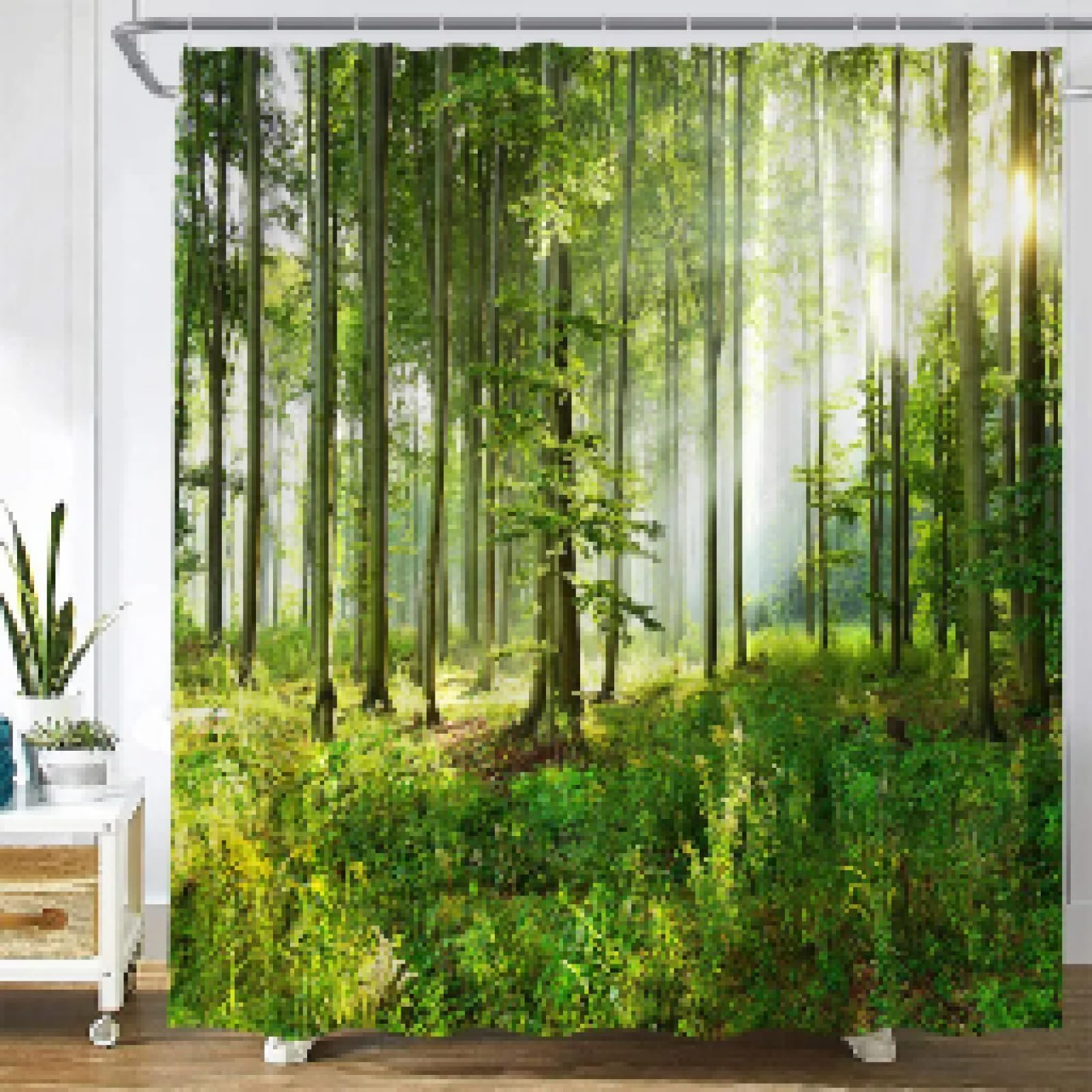Rideau de douche forêt arbres verts paysage nature en tissu 120x180