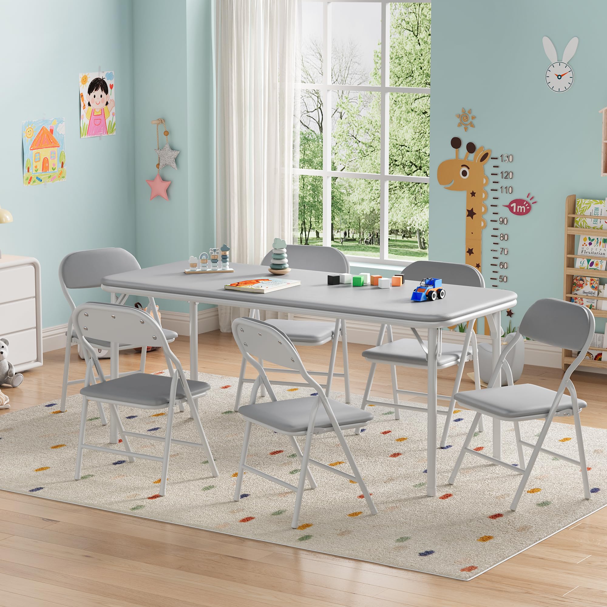 Snapklik.com : GarveeHome 7-Piece Kids Folding Table And Chairs Set