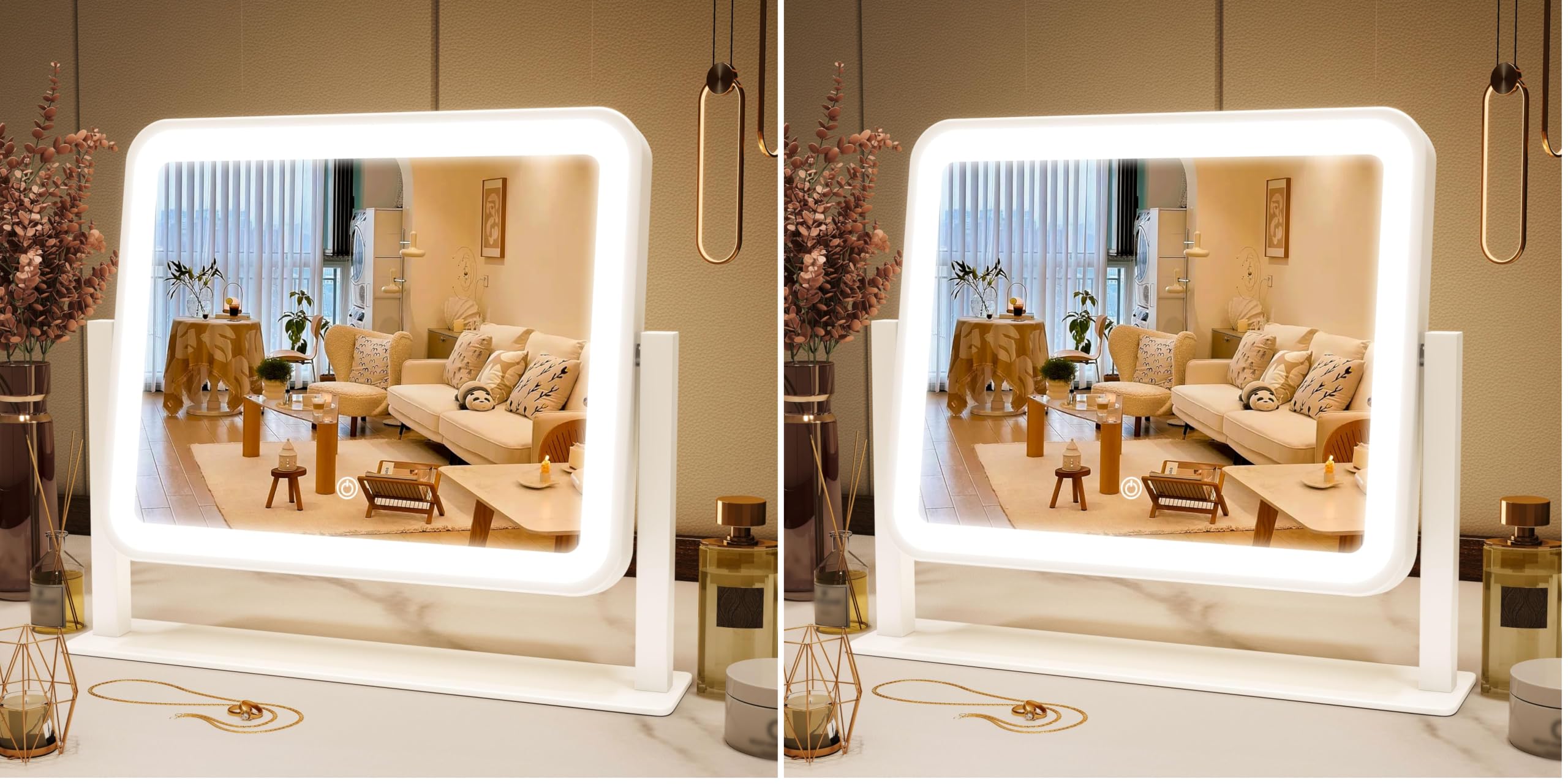 FENNIO Vanity Mirror with Lights 14"×12" Makeup Mirror with Lights,Lighted Vanity Mirror Tabletop,Smart Touch with 3-Color Lighting,Dimmable,for Vanity Desk Tabletop (Pack of 2)