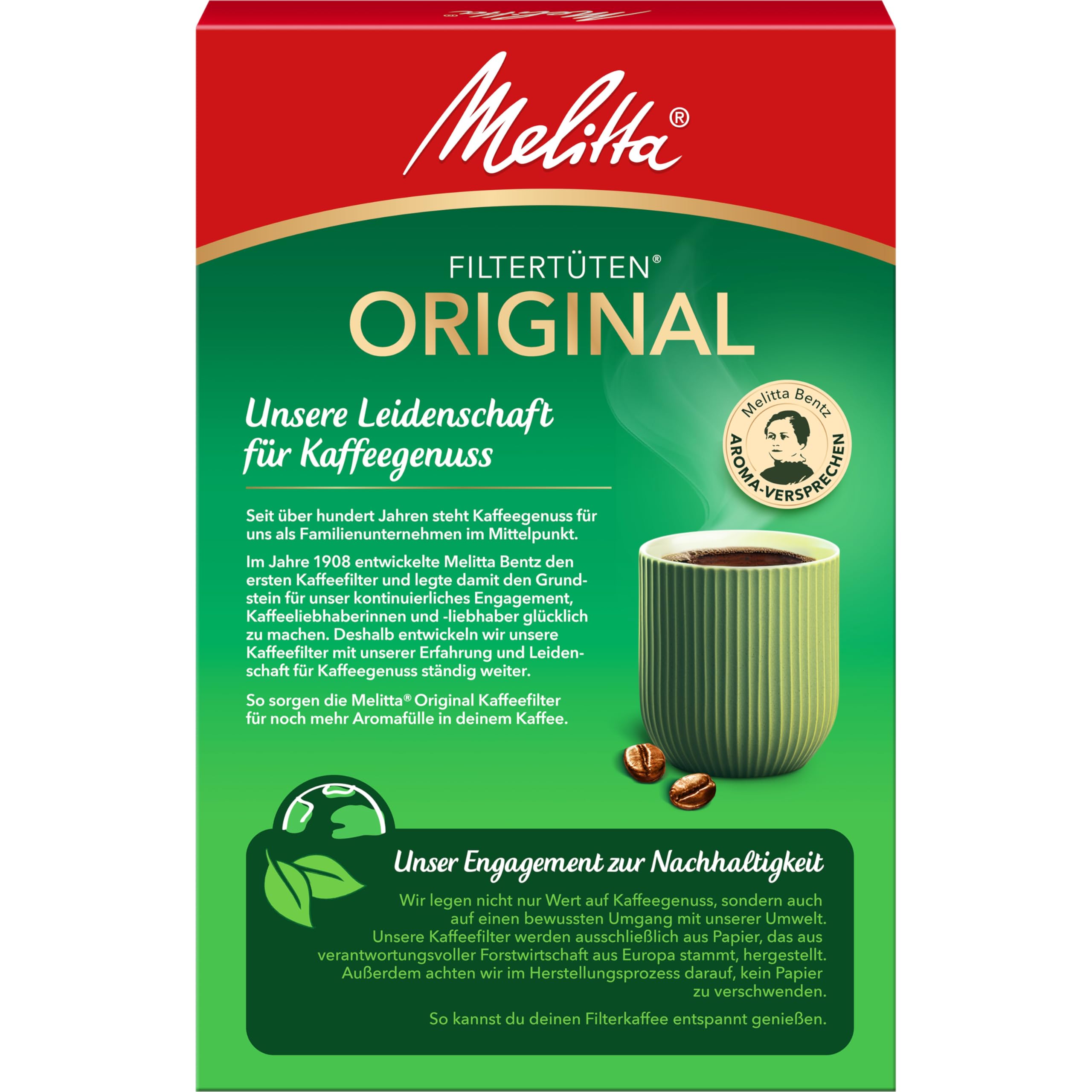 Melitta, 80 filtri per caffé, Dimensioni 1x4, Per caffettiera a filtri, Original, Scuro