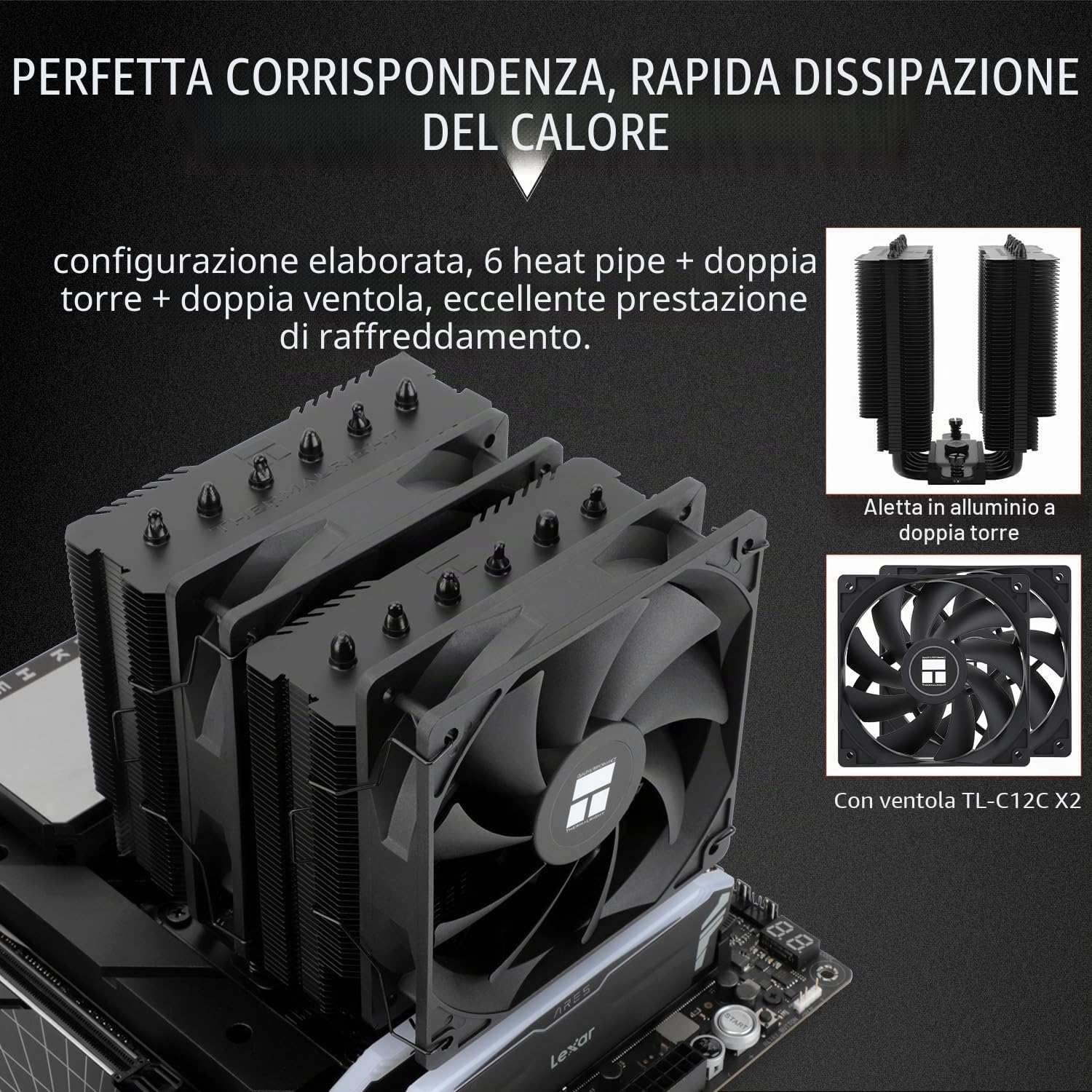 Thermalright Peerless Assassin 120 SE Raffreddatore d'aria per processore, 6 tubi di calore, due ventole TL-C12C PWM, raffreddamento CPU da 155 mm, forAM4/AM5 e Intel LGA 1851/1700/1150/1151/1200