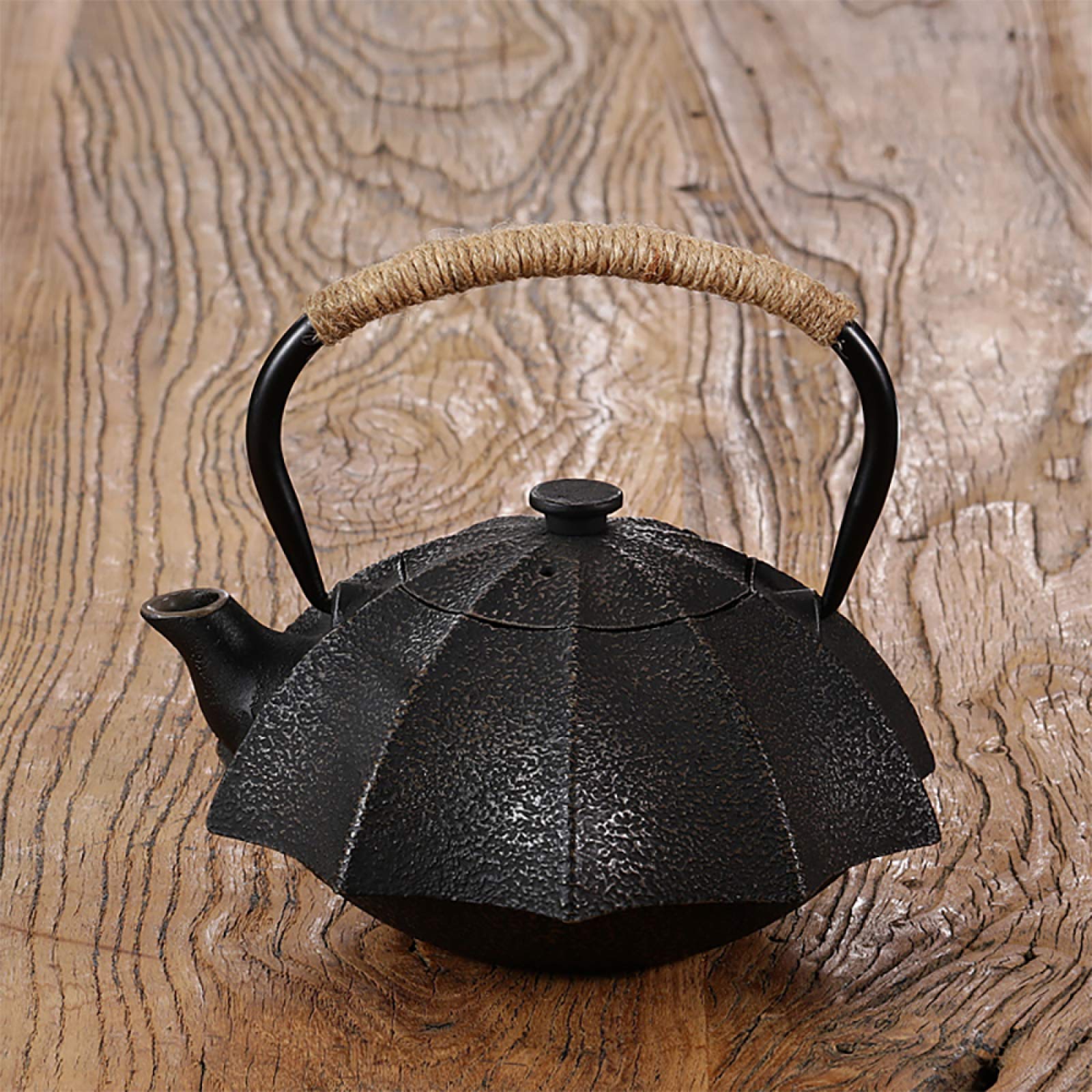 Hervidor de té de hierro fundido, tetera de hierro fundido, pared interior esmaltada, 600 ml