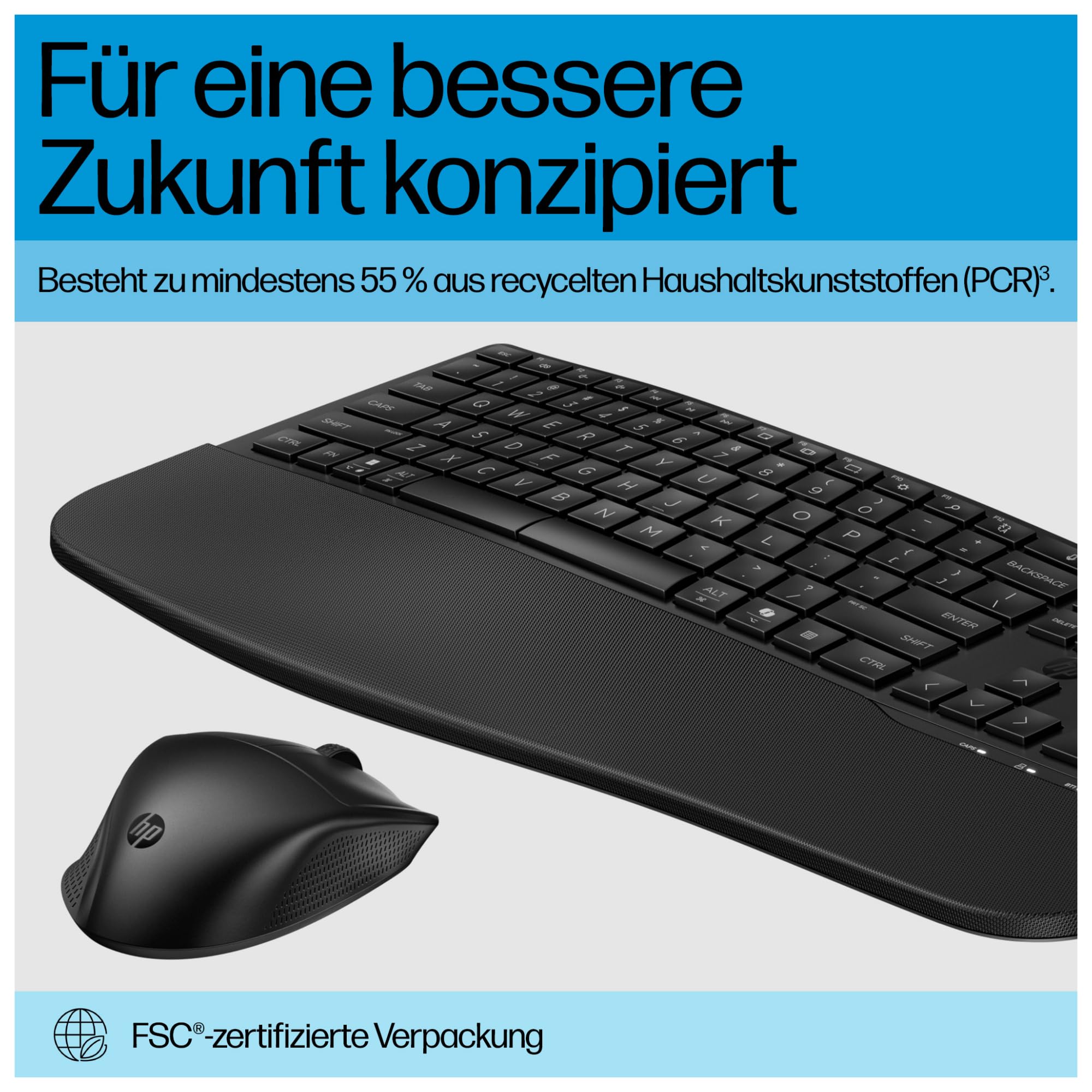 HP 680 Comfort - Tastatur-und-Maus-Set - Dual Mode, 3-Zonen-Layout, Multi-Device, 23 programmierbare Tasten, OS Auto-Detection, flacher Tastenhub - full size - kabellos - 2,4 GHz, Bluetooth - Deutsch