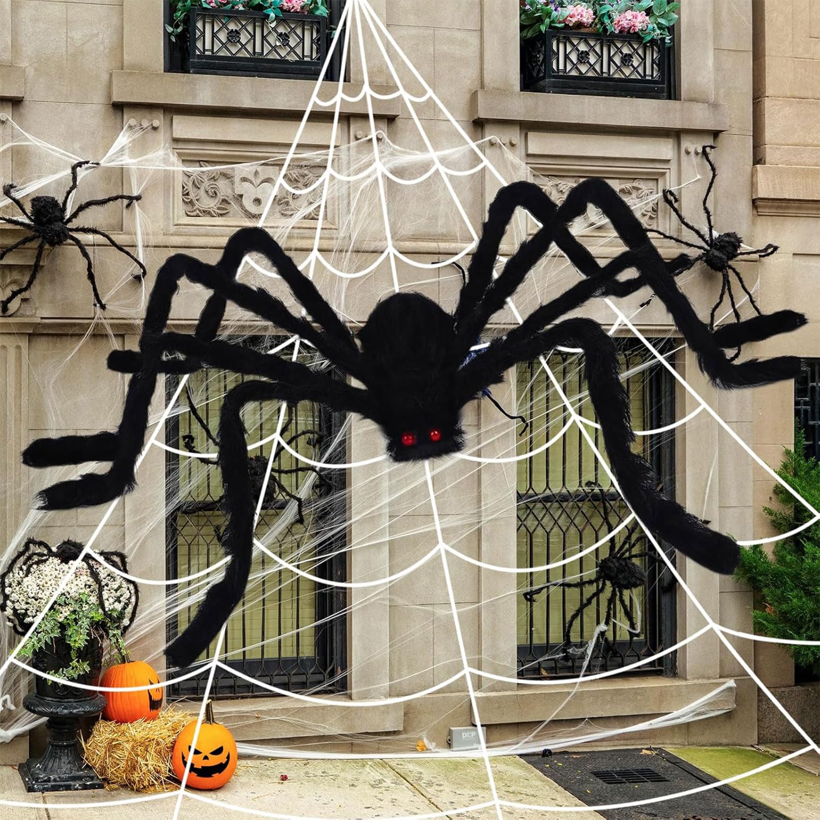 Toile d'araignée triangulaire de 5m pour transformer votre jardin en maison hantée d'Halloween
