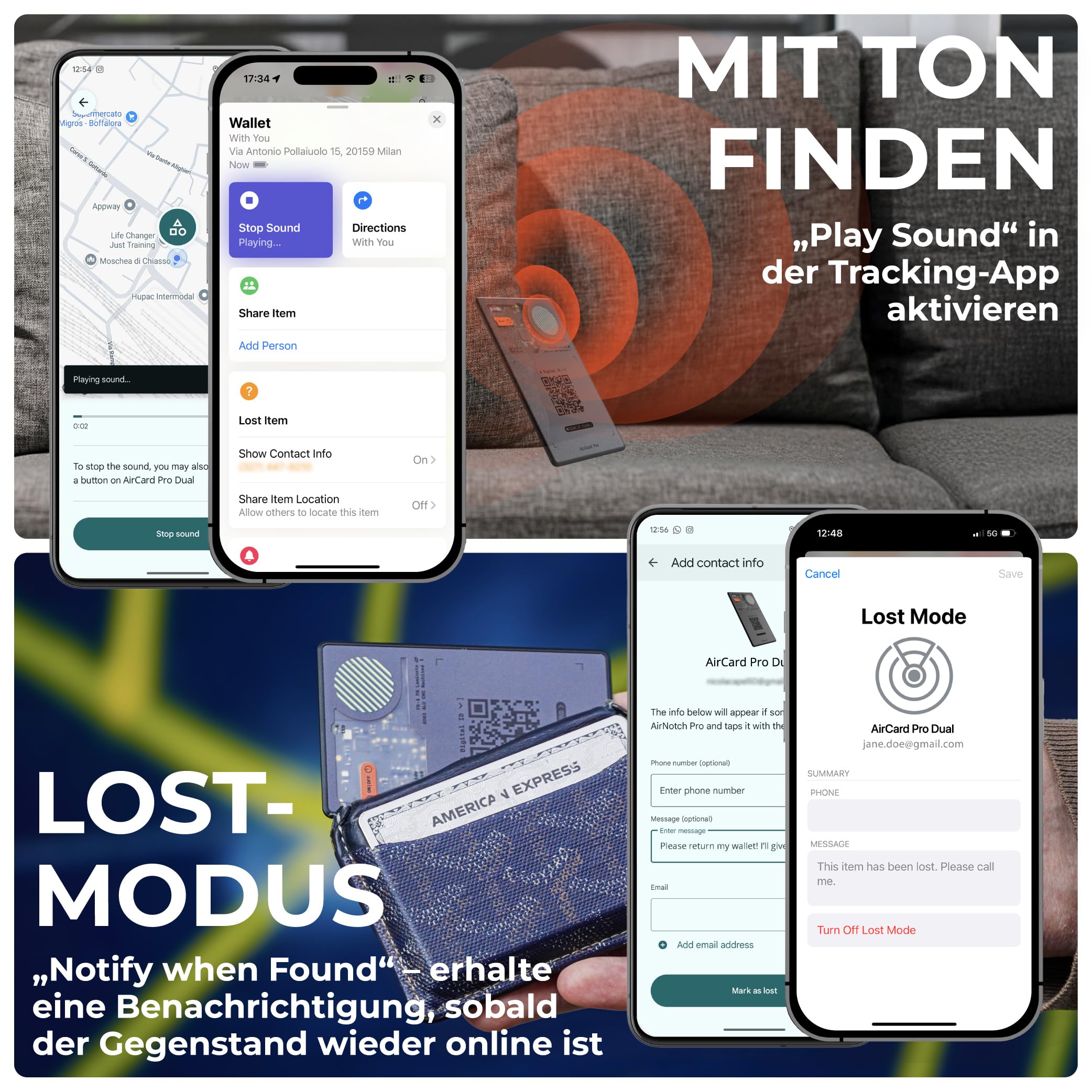 Rolling Square AirCard Pro Dual – Wallet Tracker Android und Apple Tracking Card Kompatibel mit Apple Find My und Google Android Find Hub, Schlüsselfinder mit Kabellosem Laden Gadgets Technik Grau
