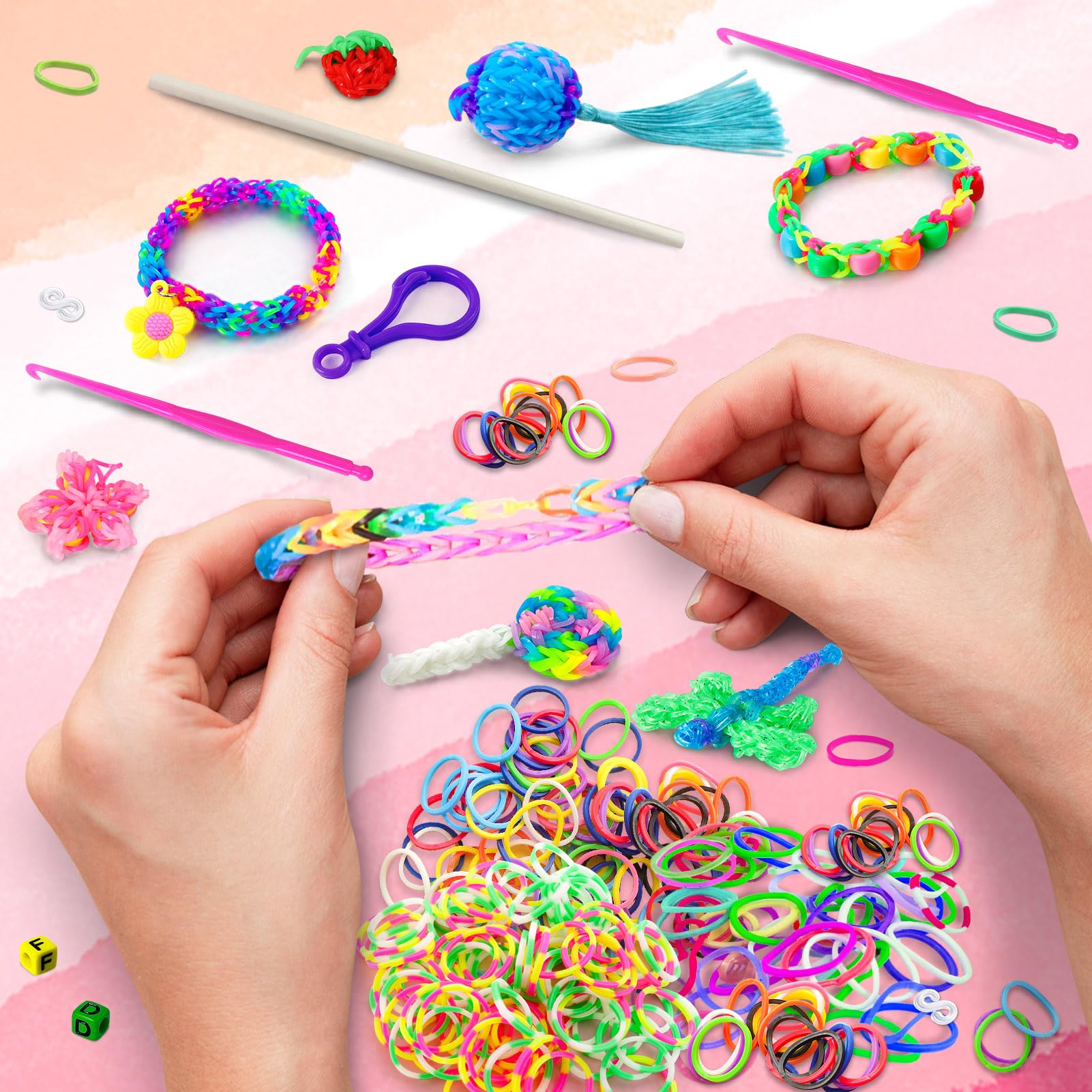 ROSHUKG Zestaw 7500 gumek, 36 kolorów Loom Bands zestaw uzupełniający dla dziewcząt tkanie DIY rękodzieło prezent