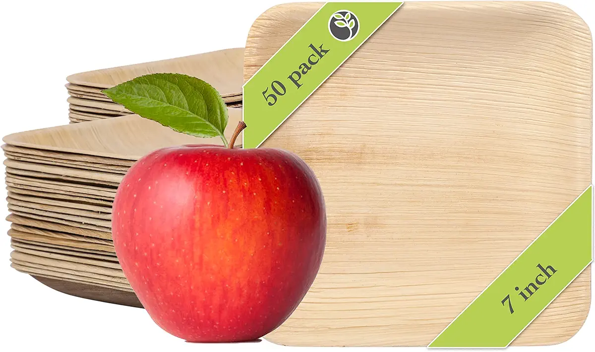 Naturally Chic 7 inch Square Palm Leaf Plates - 50 Pack - Same Like Disposable Wood or Bamboo Plates - Eco Cocktail Plates for Salads, Appetizers or Dessert - Biodegradable and Compostable