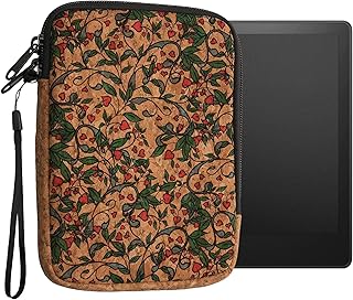 kwmobile eReader Case - 6" eReader Universal Cork Protective Sleeve Pouch - Heart Flower Red/Green/Light Brown