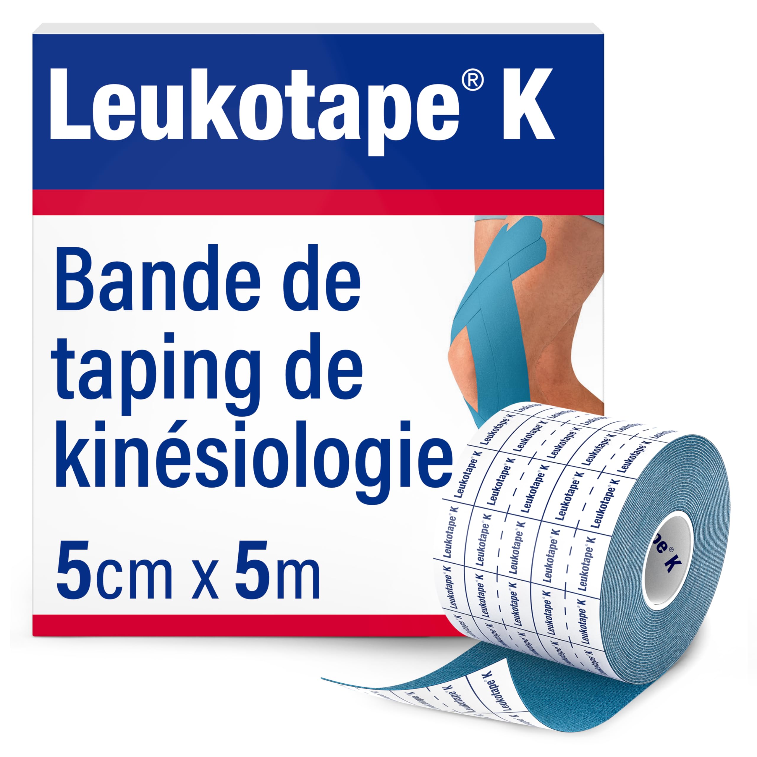 Leukotape K – Bande de taping neuro-​proprioceptive pour le soutien musculaire et le soulagement de la douleur – 5 cm x 5 m, bleu, 1 rouleau
