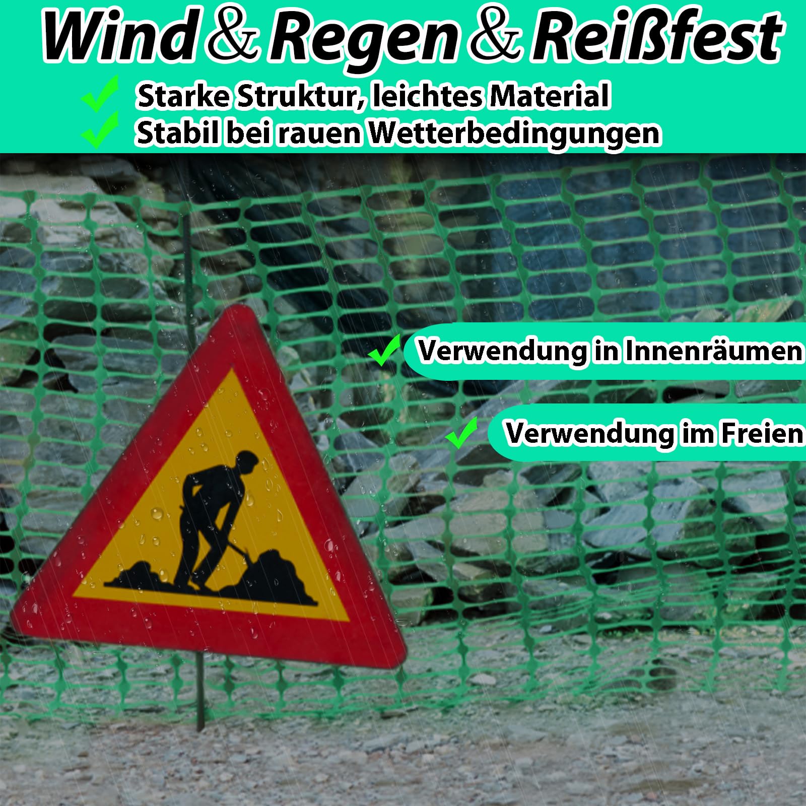 ACXIN Recinzione di bloccaggio, 1 x 50 m, rete di protezione, larghezza 75 x 35 mm (LxH), per giardino, cantiere, fattoria, senza reggie, verde, 1 rotolo