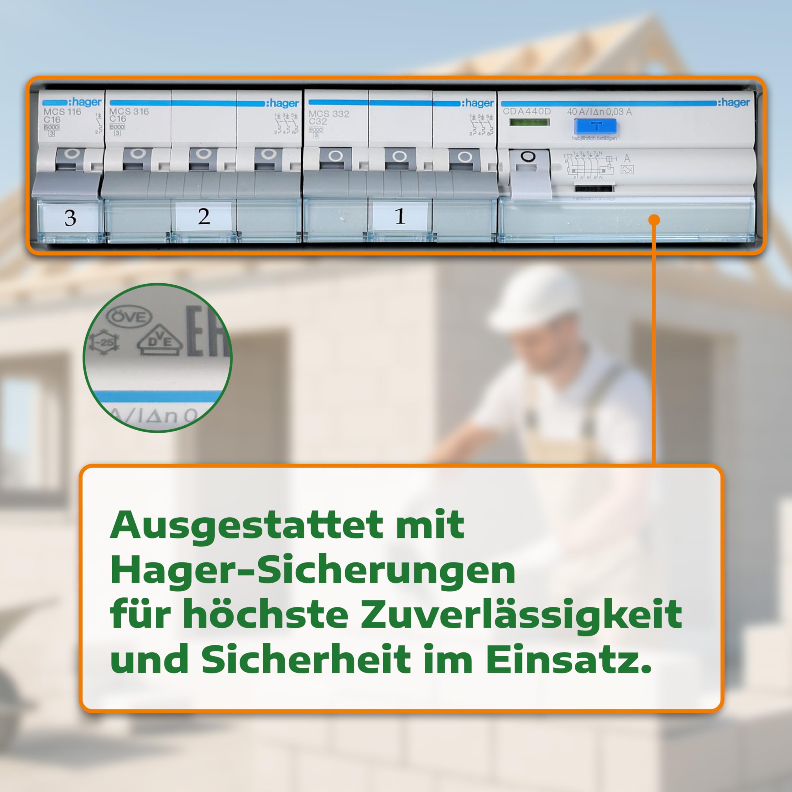 RSE BAUSTROMVERTEILER WANDVERTEILER KOMPLETT VERDRAHTET 32A 16A 230V MIT HAGER SICHERUNGEN IP65, RSE 14-16A/5P, 2x230V