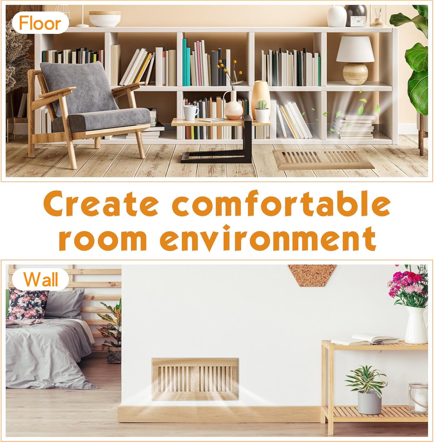 Landical 4 Pcs Red Oak Wood Floor Register Vent 4 x 10 Inch Drop in Vent Cover Wood Floor Register Surface Mount Vent, No Damper, Unfinished