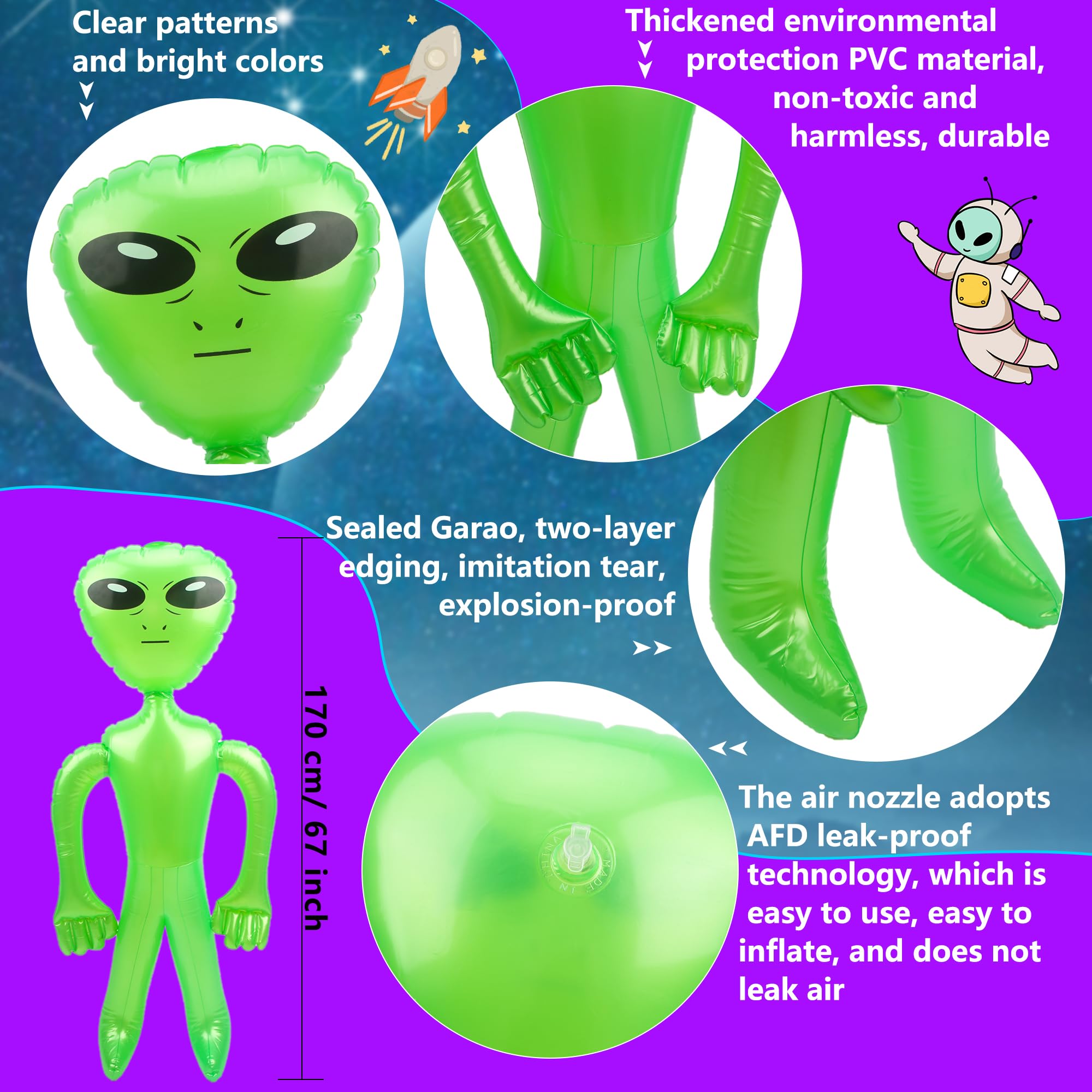 2 Aliens Gonflables Décoratifs - 55 Cm De Haut - PVC - Pour Fête Halloween, Thème Extraterrestre Ou Décoration Originale - 12