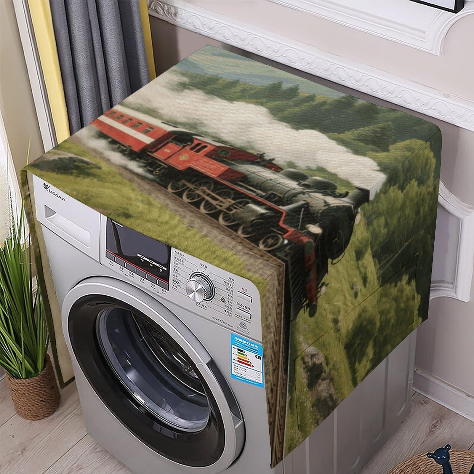 Fodpand White Washing Machine Cover For Top Load Dustproof Train Washer And Dryer Cover With Storage Pockets Household Appliance Covers Washable Top Protector Mat Pad For Laundry & Kitchen