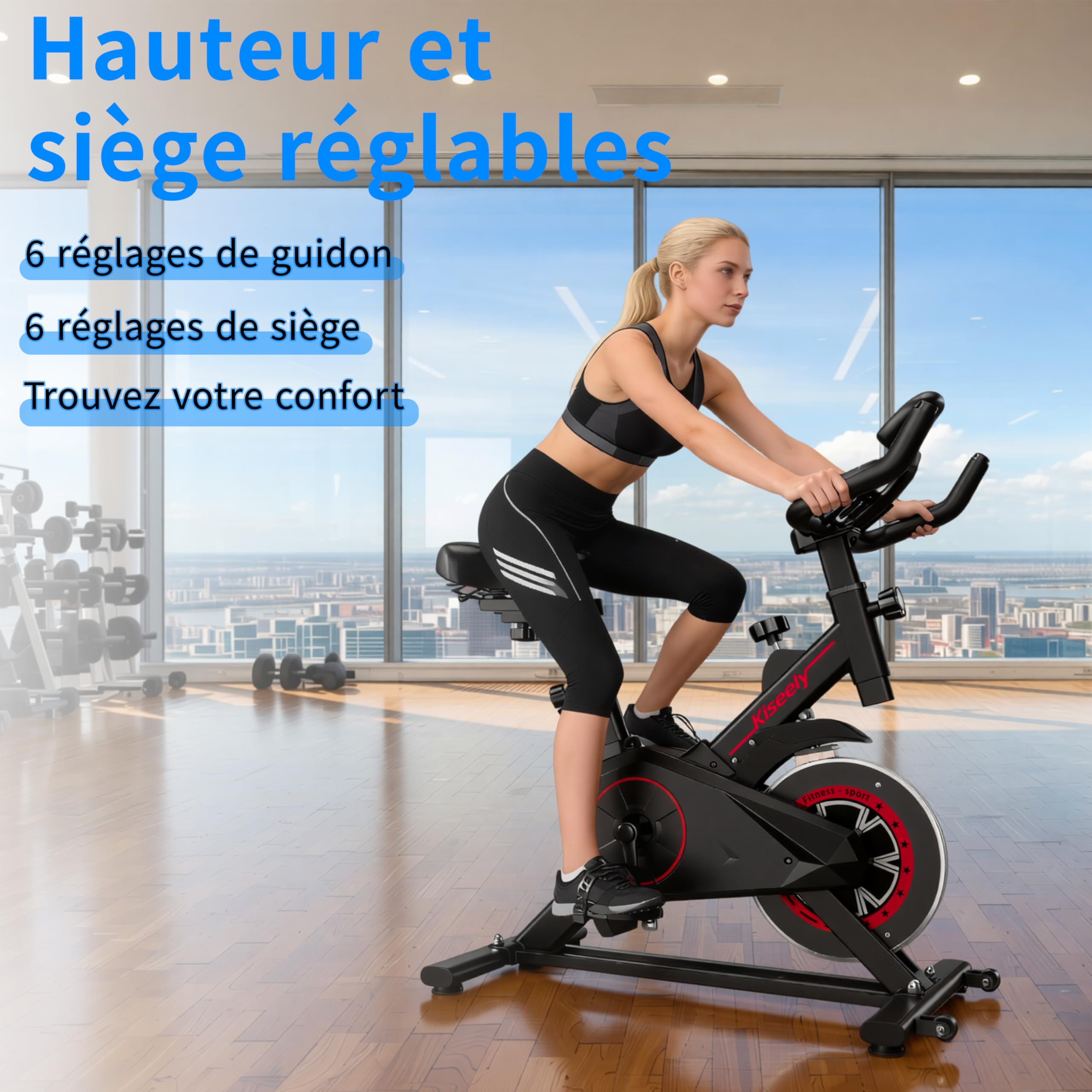 Vélo d'appartement silencieux avec résistance magnétique réglable, écran LCD et selle ergonomique confortable pour le cycling indoor et votre home gym