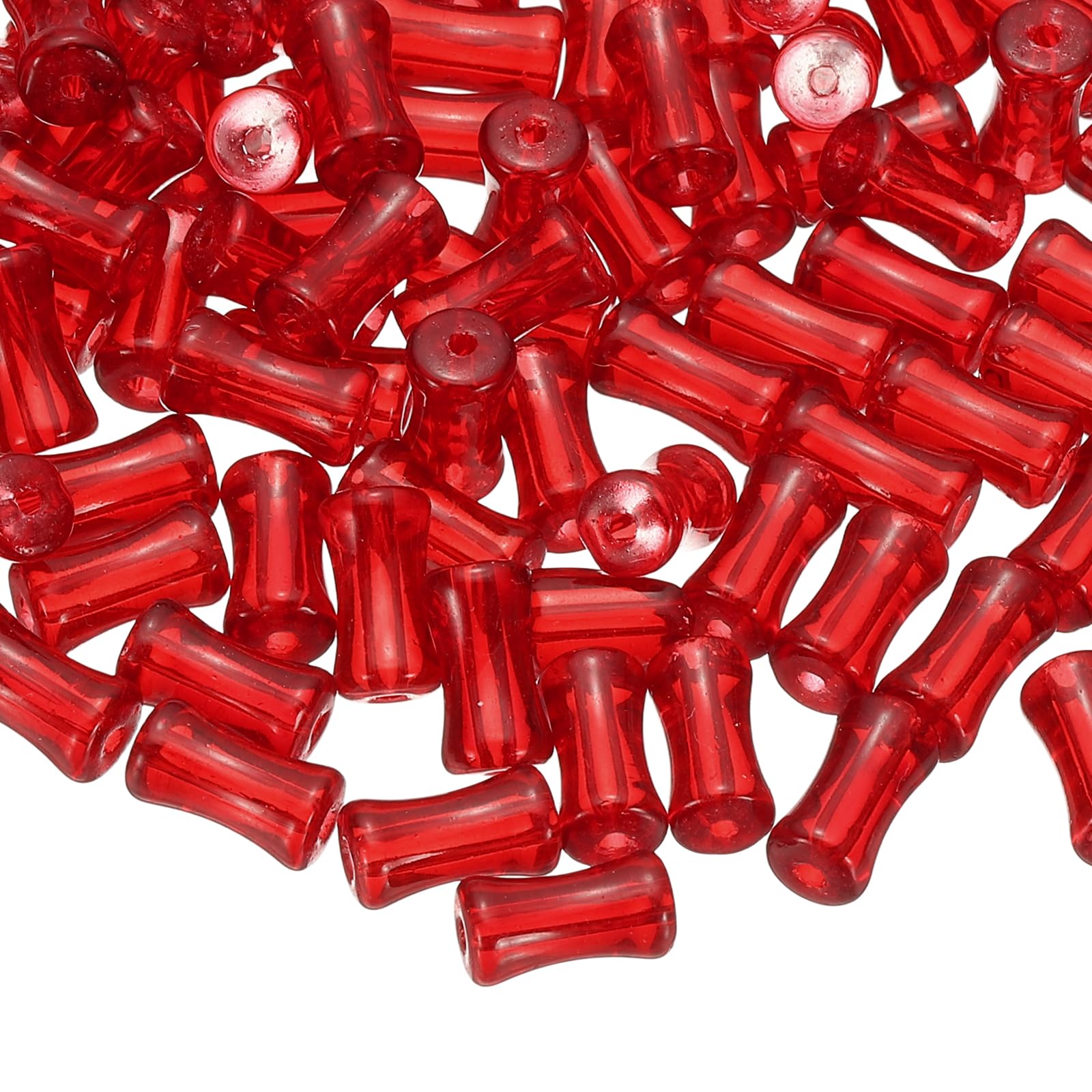 sourcing map 100 Pcs Glass Tube Beads, 6x12mm Cylinder Loose Beads, Stick Tube Beads Glass Bugle Seed Beads for Bracelets Jewelry Making DIY Crafts Earrings Necklaces, Transparent Red