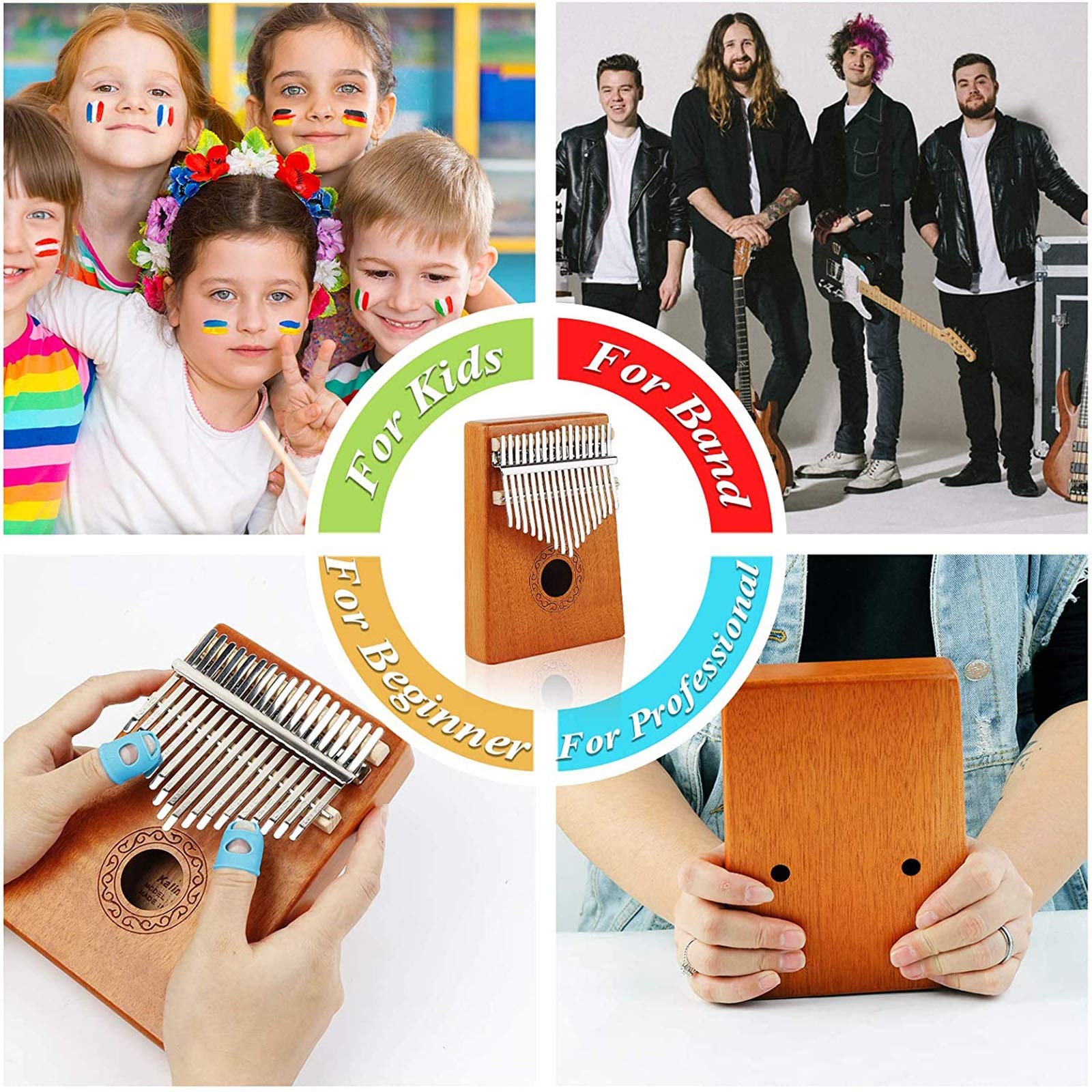 Professionelle 17 Schlüssel Thumb Piano Kalimba, Natürliche Mahagoni Massivholz Mbira Finger Piano Musikinstrument Geschenke für Kinder Erwachsene Anfänger (Color : Red)