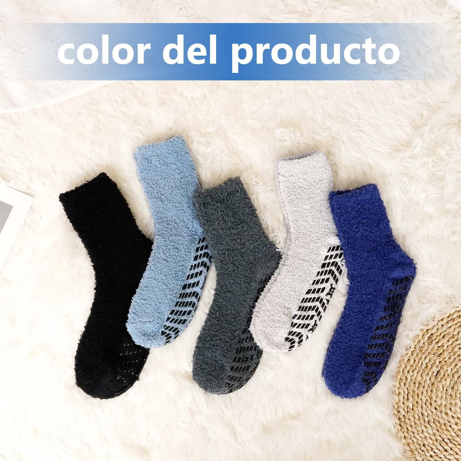 LOFIR Calcetines Invierno Antideslizantes para Hombre: Calcetines Térmicos para Dormir - Calcetines Calentitos y Gordos de Polar Coral Calcetines Suaves y Mullidos con Rayas 36-46 5 Pares