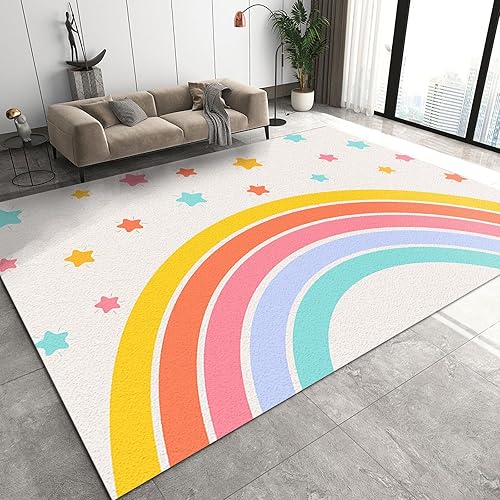 Alfombra moderna con diseño de dibujos animados para niños, bonita alfombra nórdica de arco iris, plegable, fácil de limpiar, lavable,