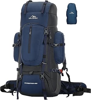 EXPEDITION 80L Travel Backpack Camping Hiking Rucksack Trekking Bag for Men & Women with Water Proof Rain Cover/Shoe Compartment BHK001 Navy Blue
