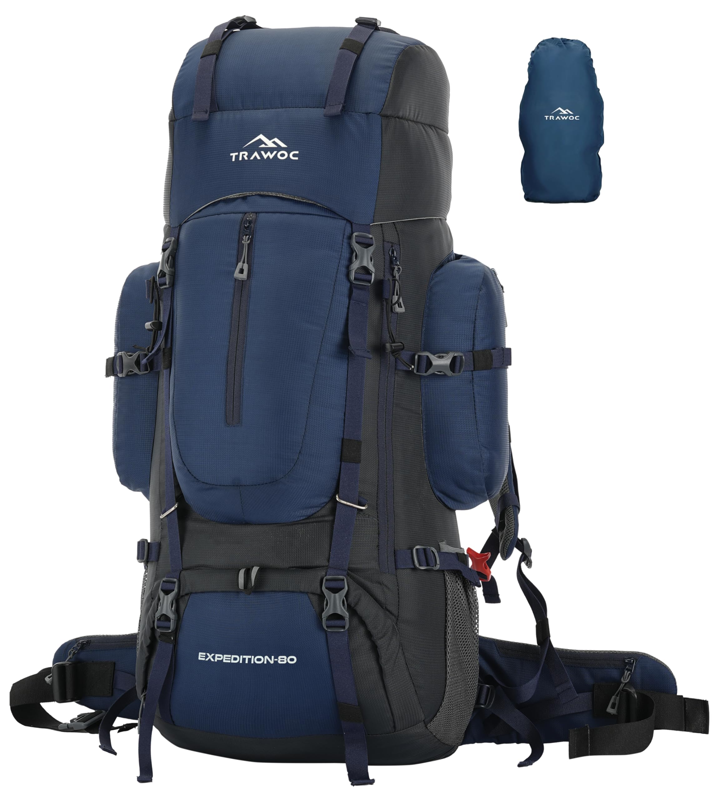 EXPEDITION 80L Travel Backpack Camping Hiking Rucksack Trekking Bag for Men & Women with Water Proof Rain Cover/Shoe Compartment BHK001 Navy Blue