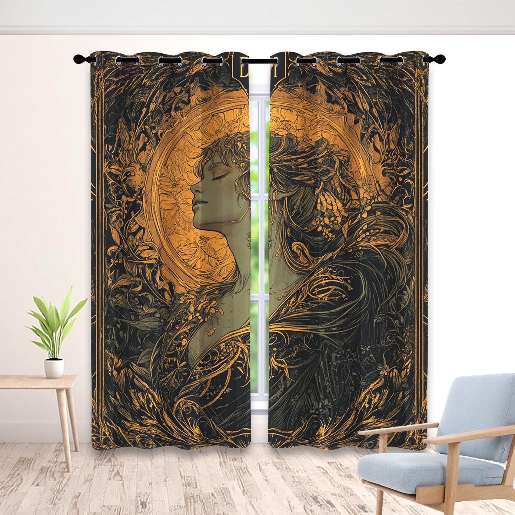 DlaQoryx Gothic Viki Curtains for Living Room 54 Inch Drop 2 Panels Medieval Woman Blackout Curtains, Eyelet Thermal Curtains & Drapes, Bedroom Home Decor Window Curtains 66x54